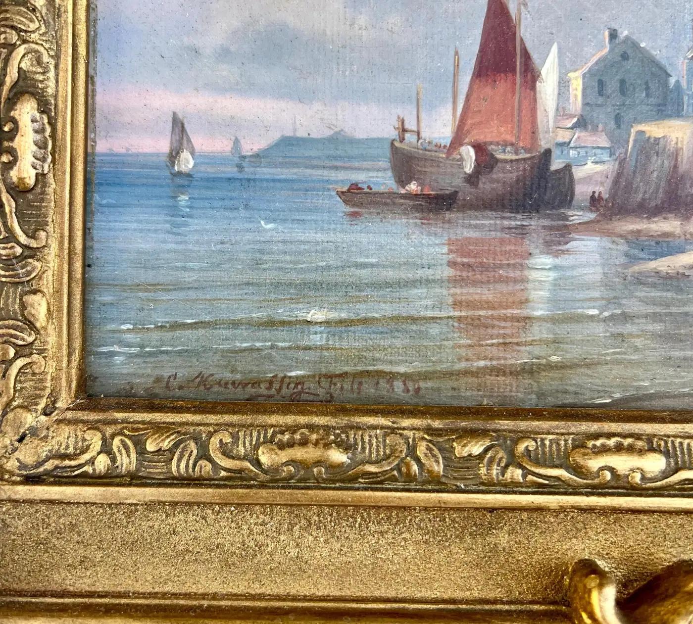 Città europea sull'acqua - Landscape Painting Marrone di Charles Euphrasie Kuwasseg