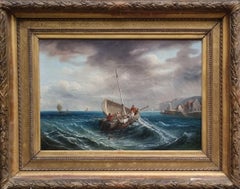 French Marine Romantic Painting 19th Circle of KUWASSEG Boat Sea Port Channel