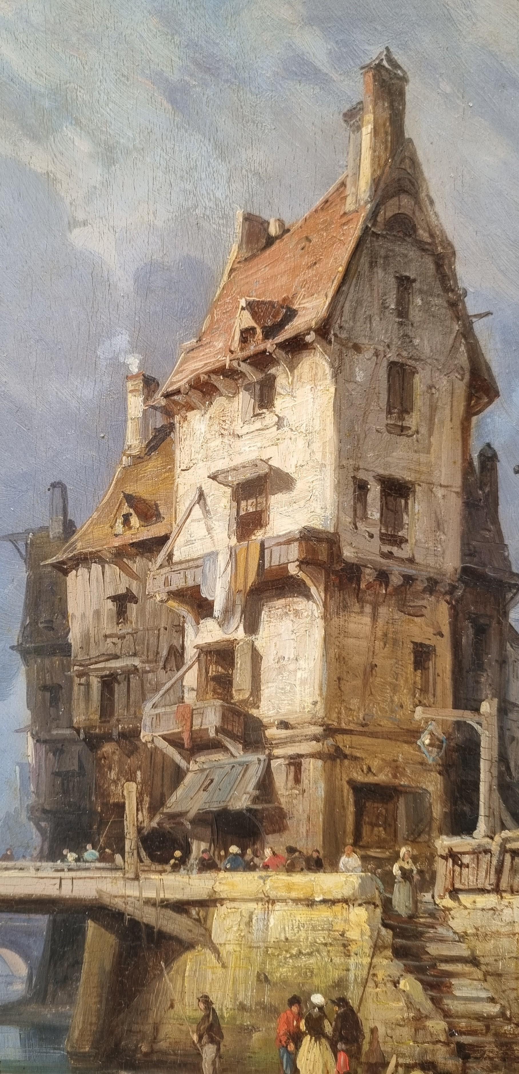 KUWASSEG French Romantic Landscape Painting Normandy Harbor 19th For Sale 2
