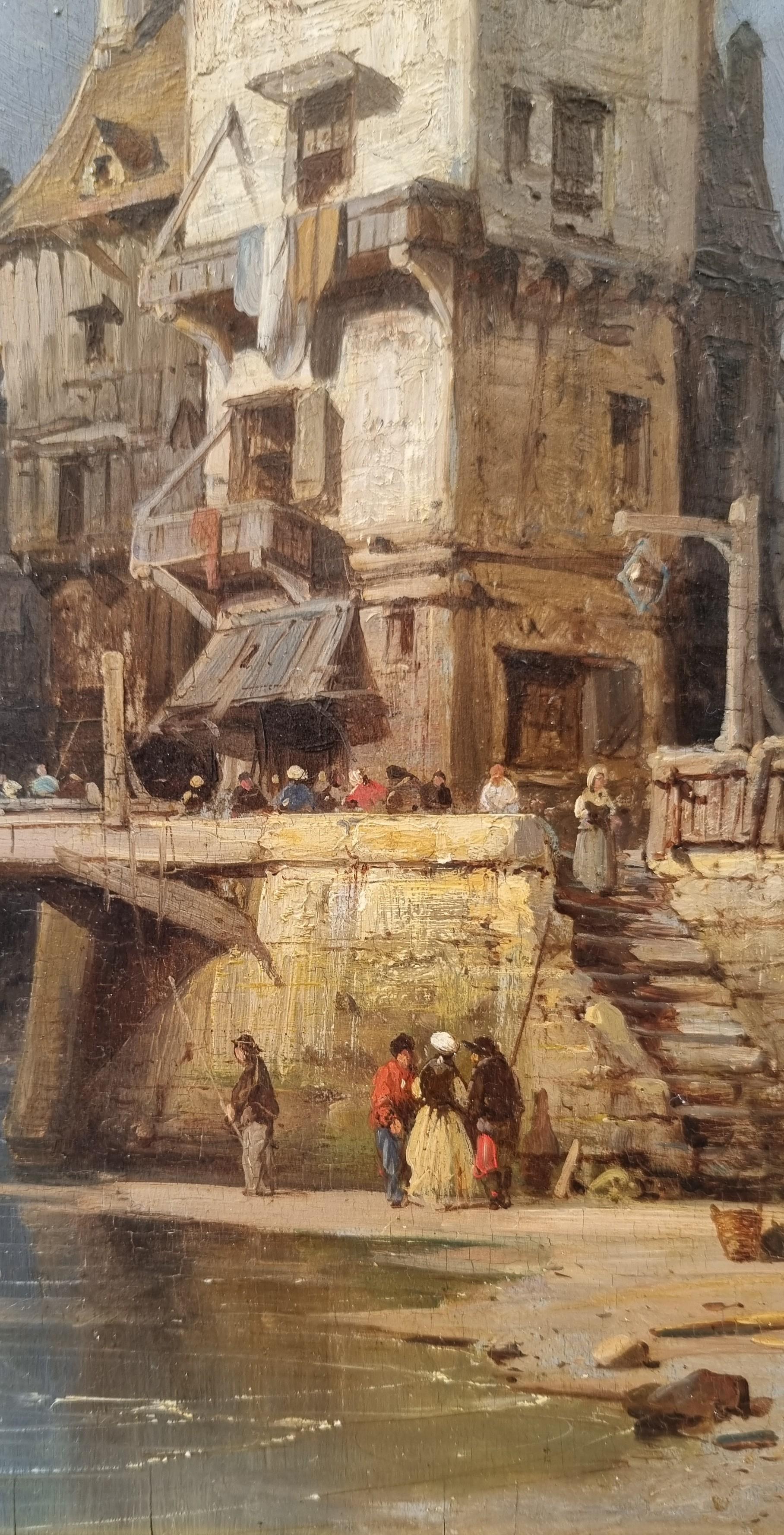 KUWASSEG French Romantic Landscape Painting Normandy Harbor 19th For Sale 3