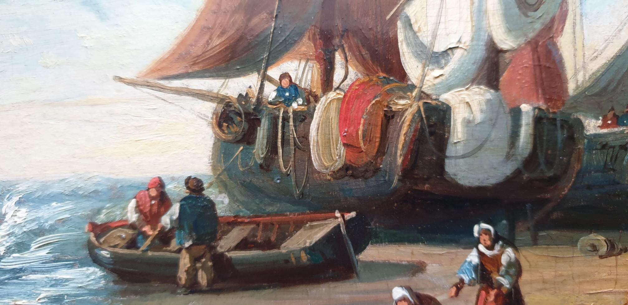 KUWASSEG Marine in der Normandie Boote am Meer Strand Romantisches französisches Gemälde 19. Jahrhundert 2
