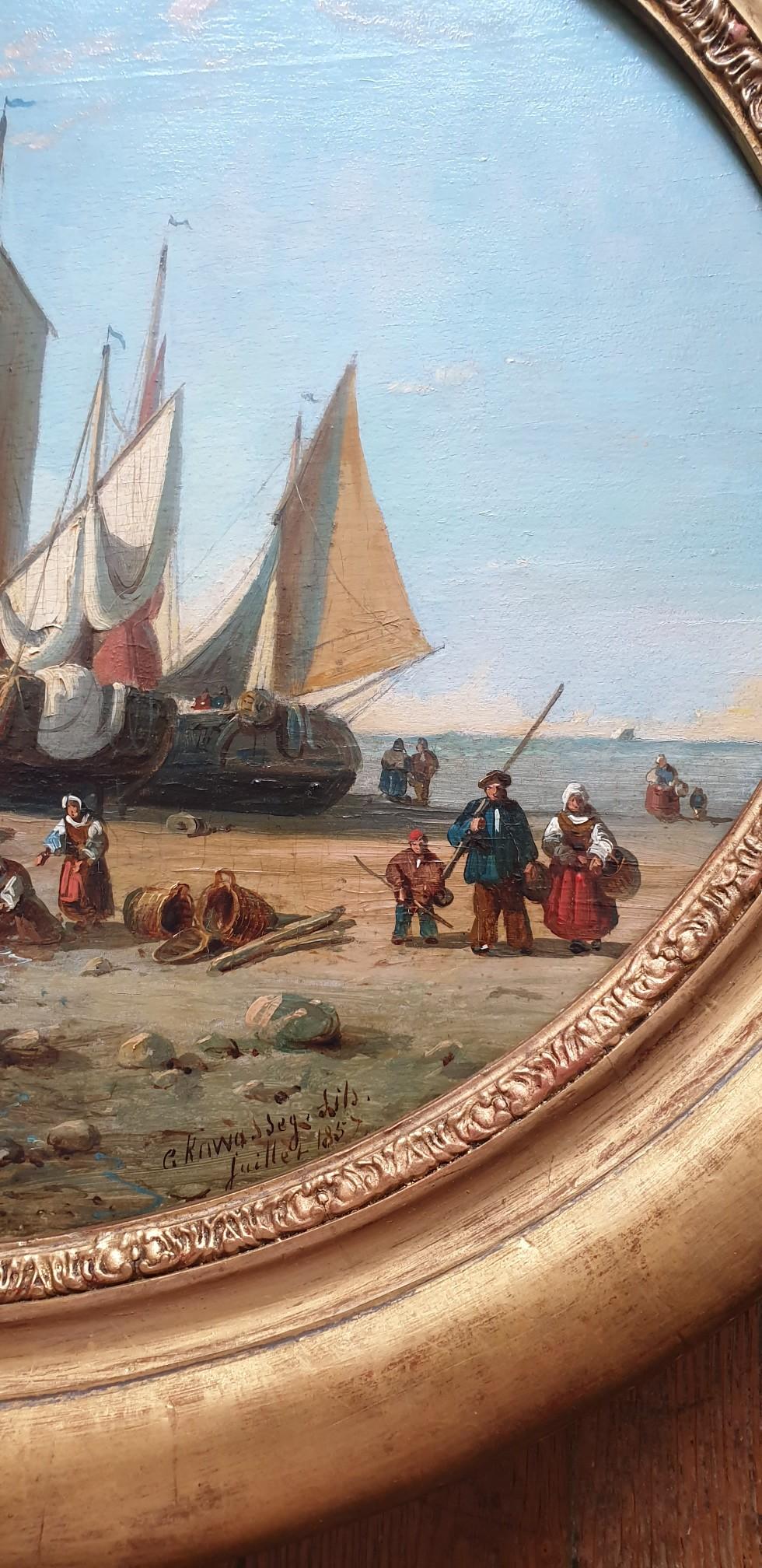 KUWASSEG Marine in der Normandie Boote am Meer Strand Romantisches französisches Gemälde 19. Jahrhundert 3