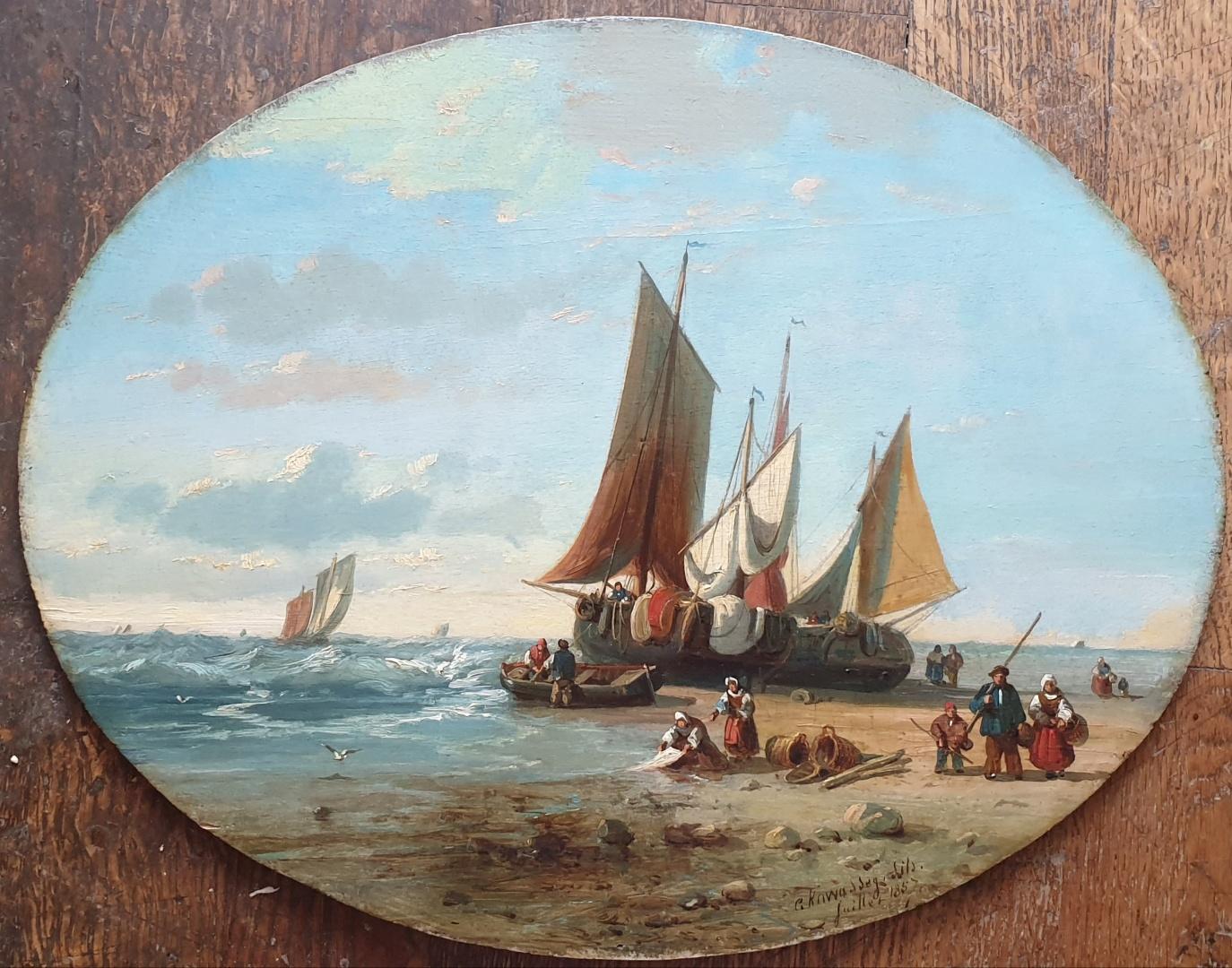KUWASSEG Marine in der Normandie Boote am Meer Strand Romantisches französisches Gemälde 19. Jahrhundert 4