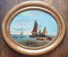 KUWASSEG Marine in der Normandie Boote am Meer Strand Romantisches französisches Gemälde 19. Jahrhundert