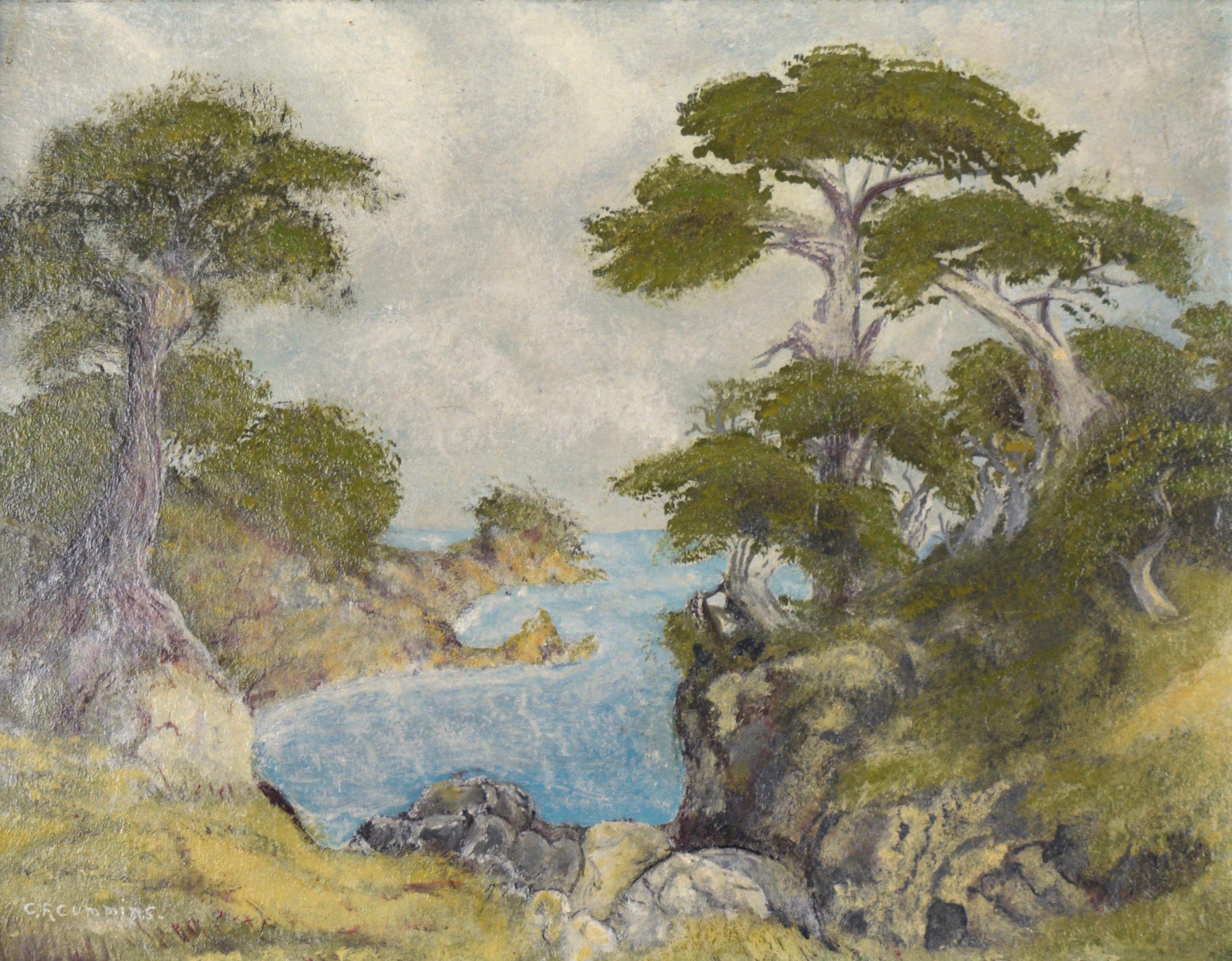 Acantilados y cipreses en Pt. Lobos, California - Paisaje marino Charles F. Cummins 1929 en venta 1