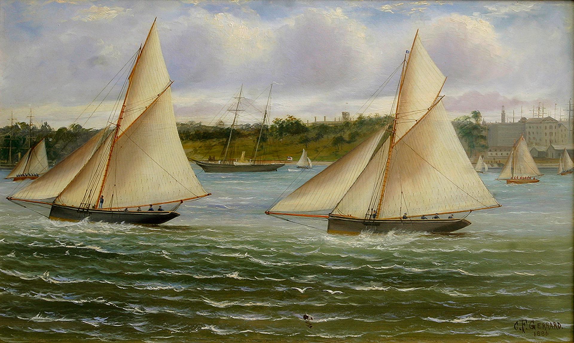 Regatta à Sydney Harbour - Painting de Charles F. Gerrard