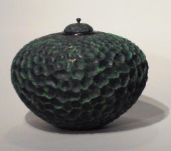 Deep Green Hued, Hand Carved & Hammered Maple Wood Vessel with Lid