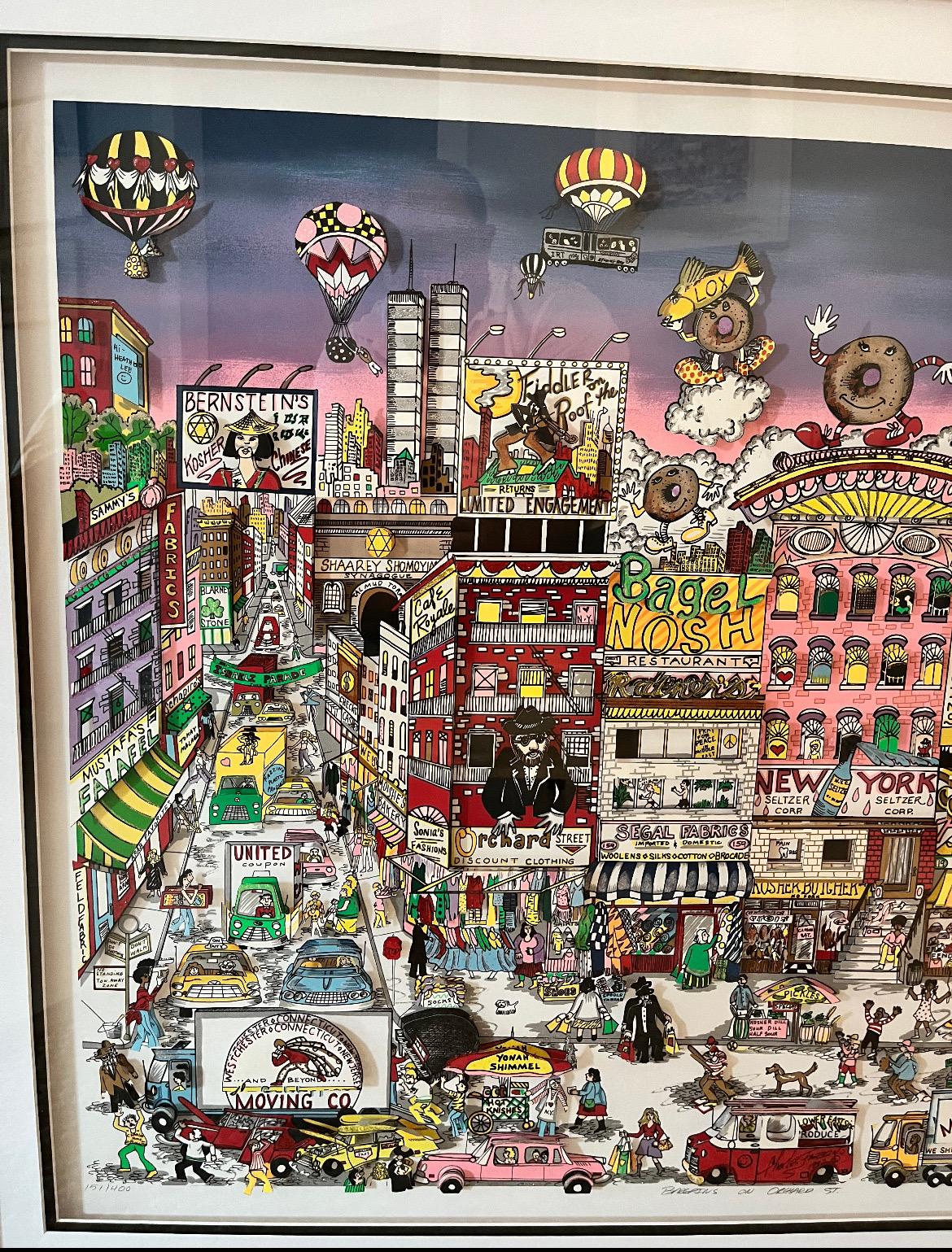 Barzubehör in der Orchard Street (Pop-Art), Mixed Media Art, von Charles Fazzino