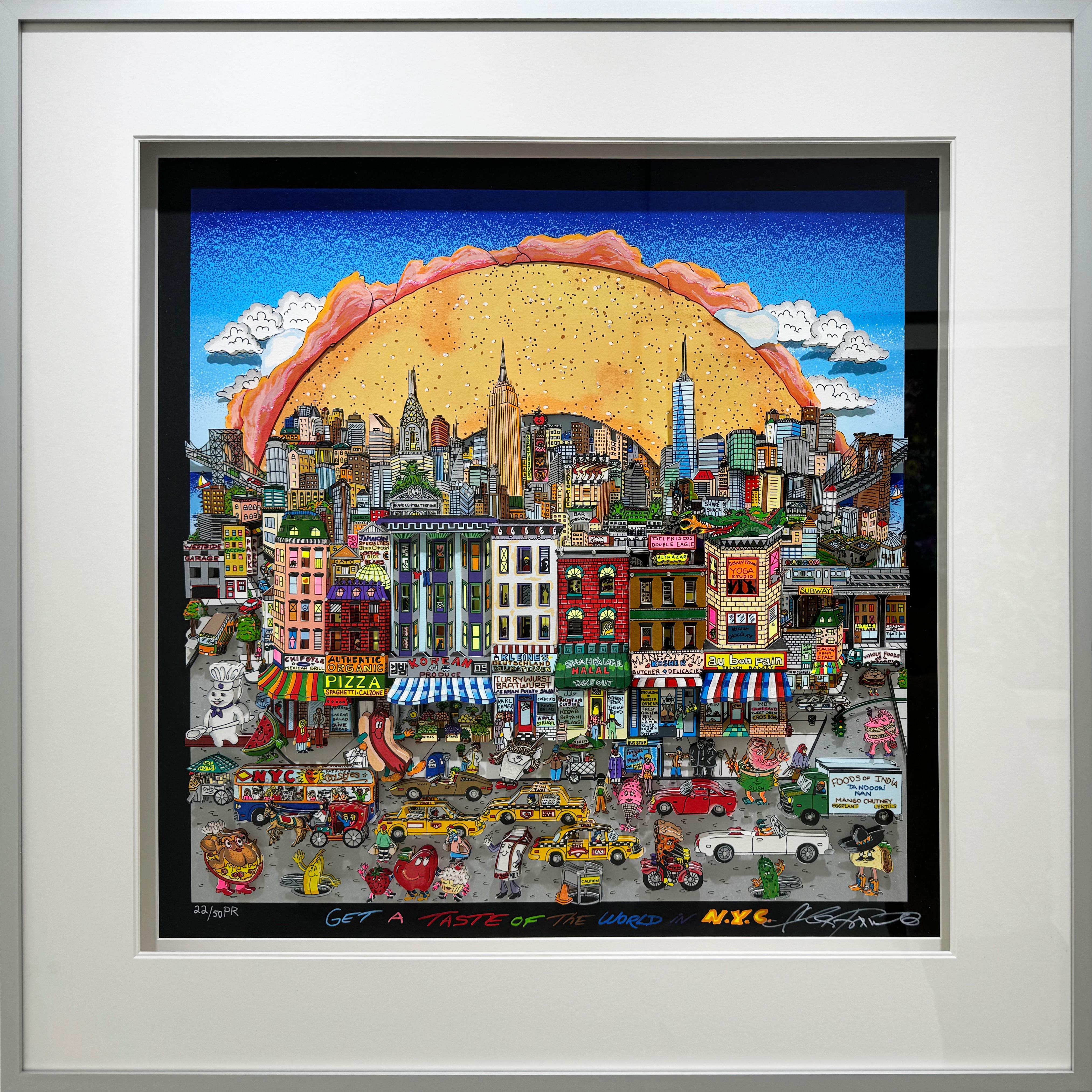 Get a Taste of the World in NYC – A 3D Silkscreen on Aluminum by Charles Fazzino (Edition: 22/50PR)
Artist: Charles Fazzino
Title: Get a Taste of the World in NYC
Medium: 3D Silkscreen on Aluminum
Edition: 22/50PR
Signature: Hand-signed by the