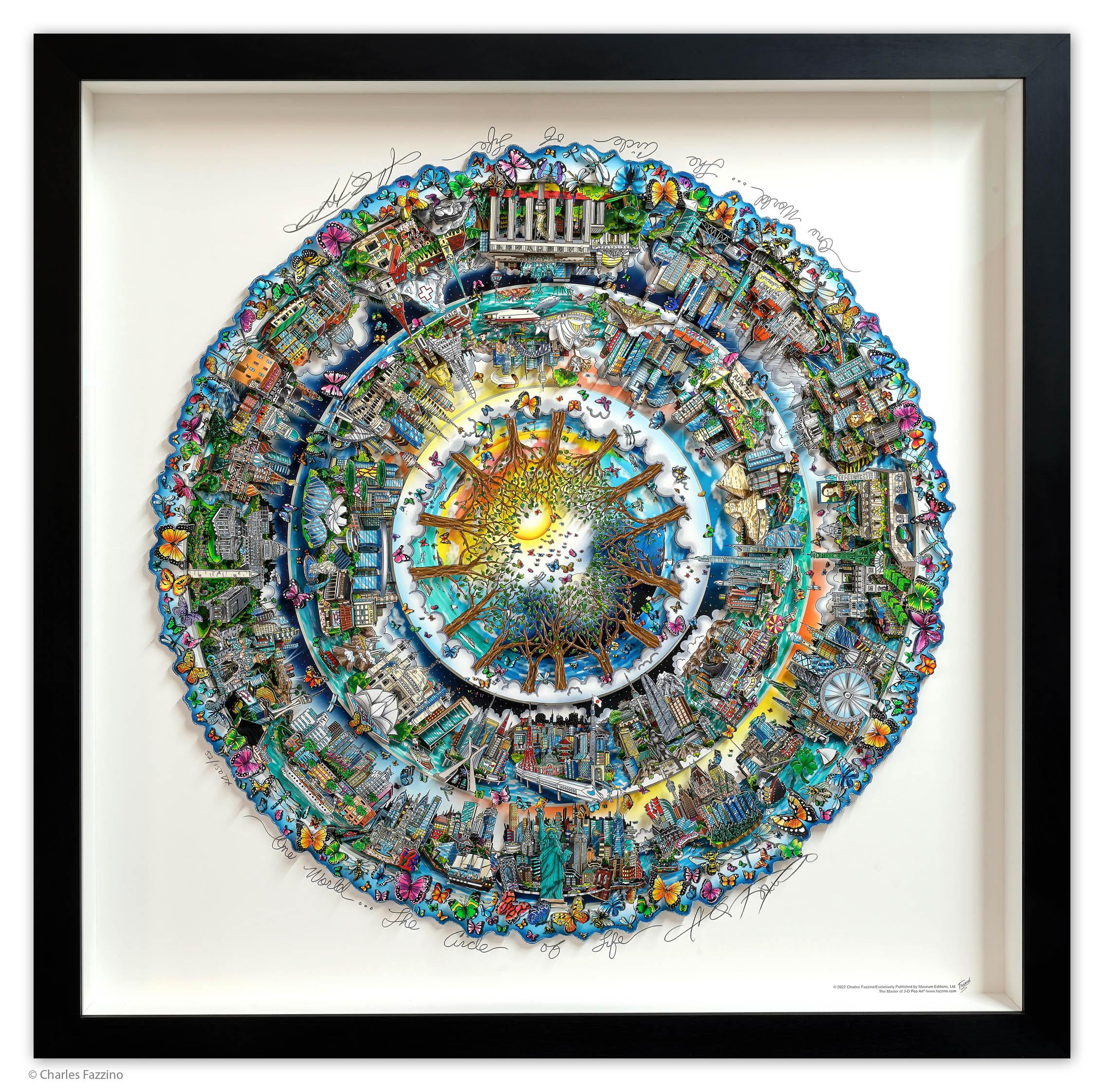 One World...The Circle of Life DX - Mixed Media Art by Charles Fazzino