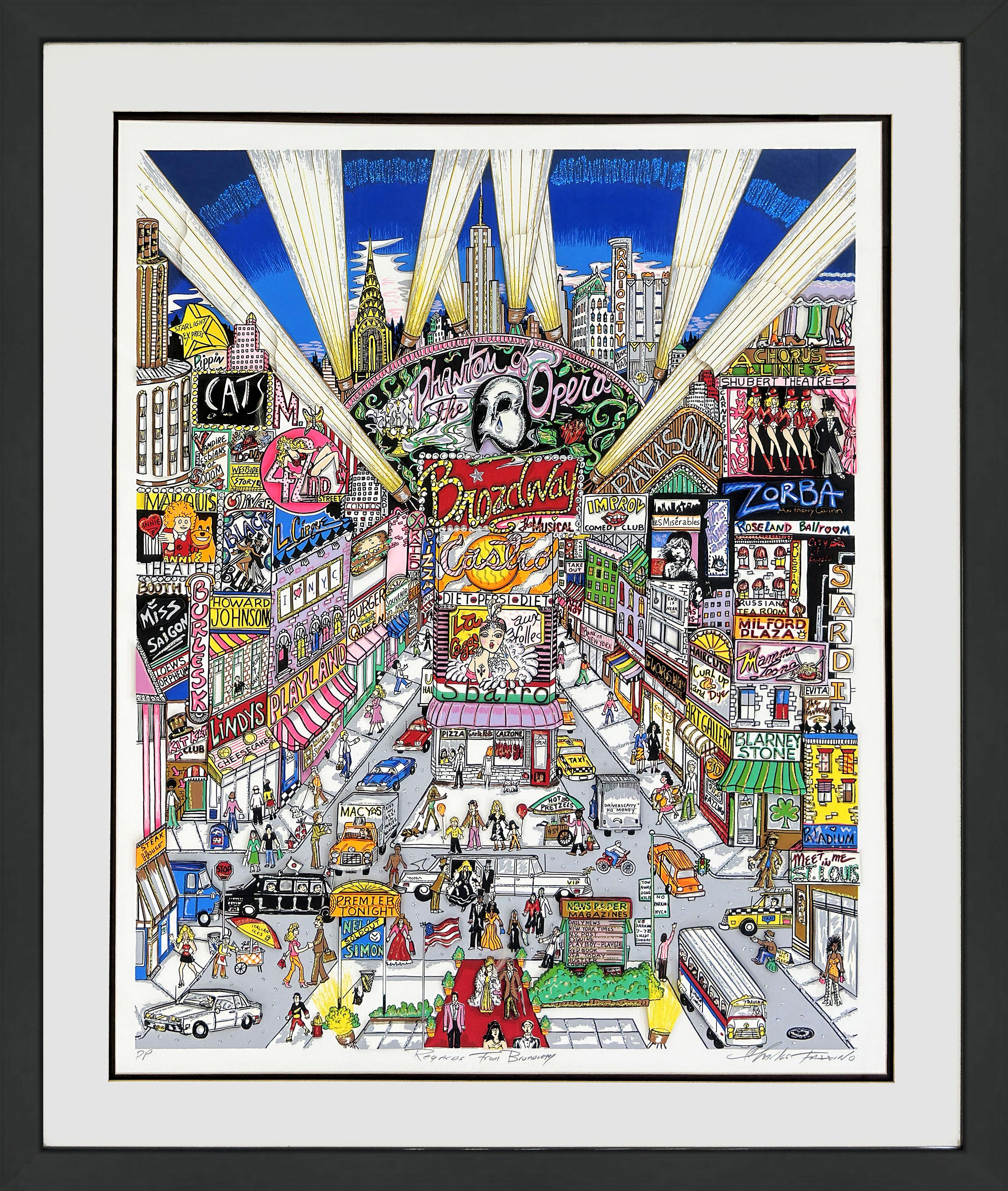 Regards From Broadway (framed, signed 3D mixed media serigraph) - Mixed Media Art by Charles Fazzino