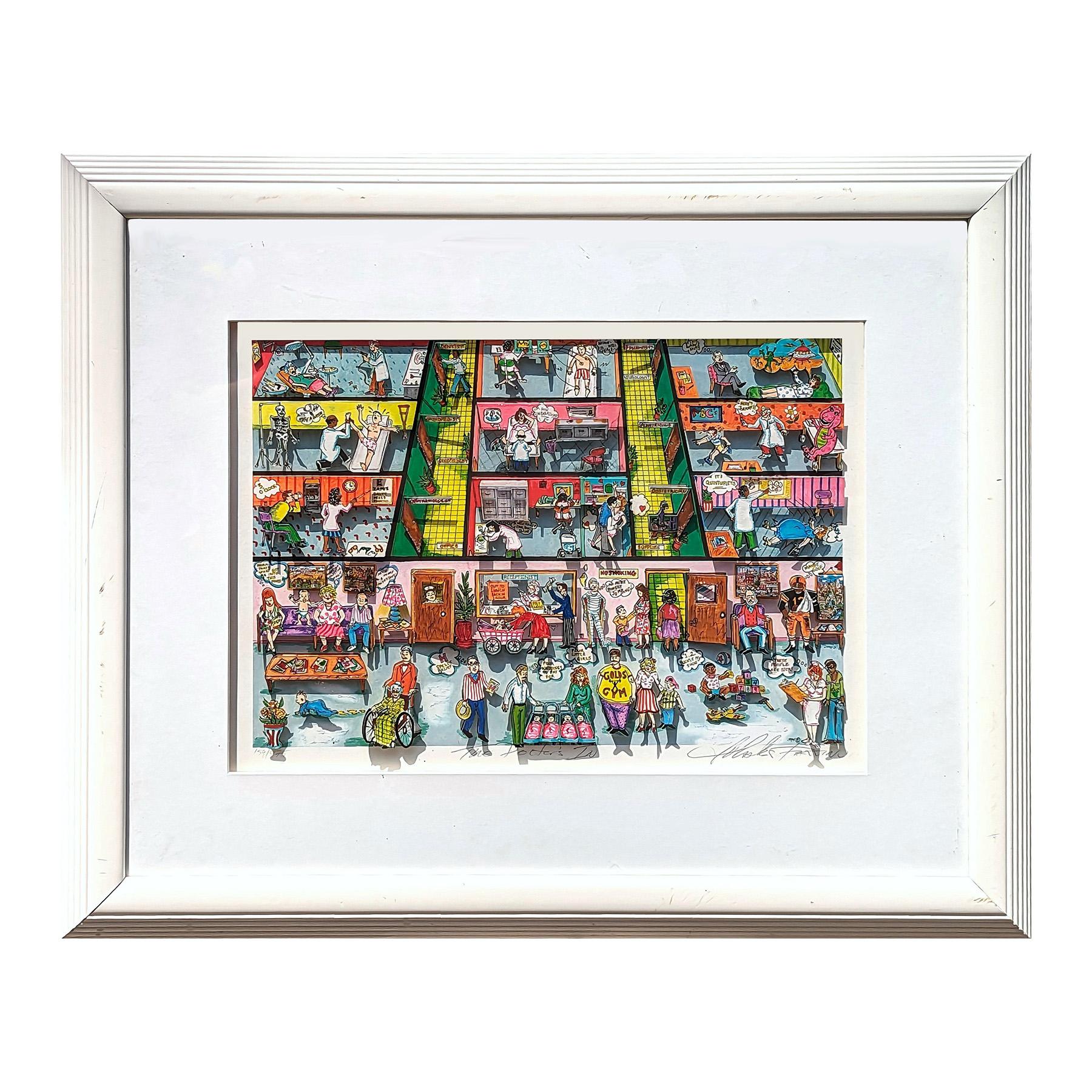 Modern pop art 3 dimensional silkscreen serigraph by contemporary artist Charles Fazzino. The work features a variety of vignettes that have been combined to create a larger hospital scene with pop culture references hidden throughout. Each piece is