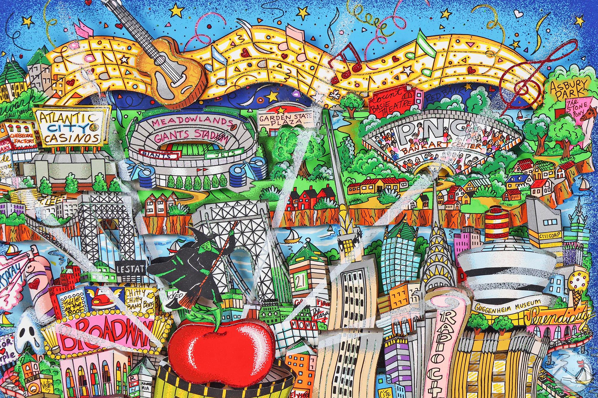 Il y a de la musique... New Jersey, New York, Long Island aussi ! (signé 3D mixed media) - Pop Art Print par Charles Fazzino
