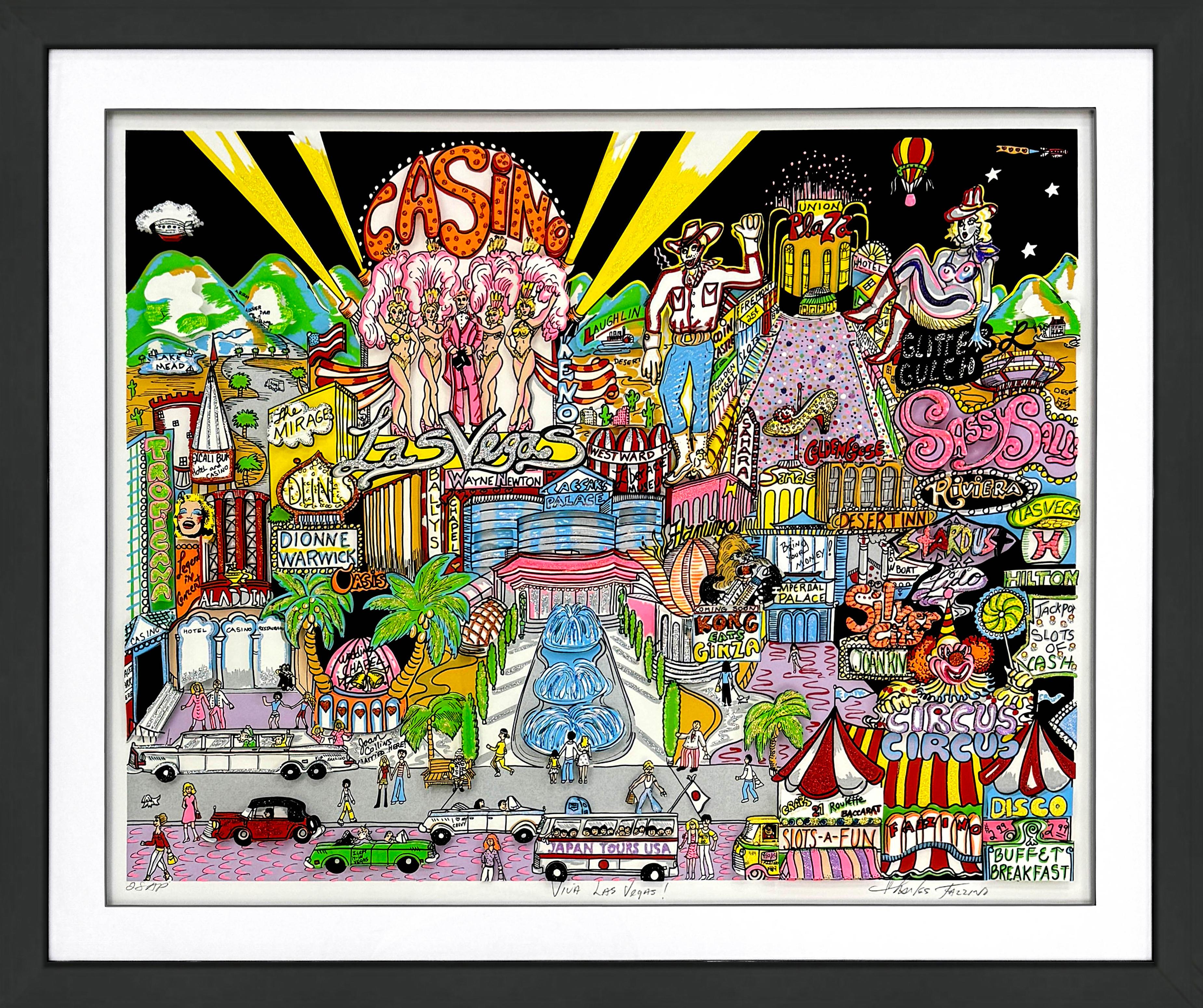 Viva Las Vegas! (framed, hand signed 3D mixed media serigraph) - Mixed Media Art by Charles Fazzino