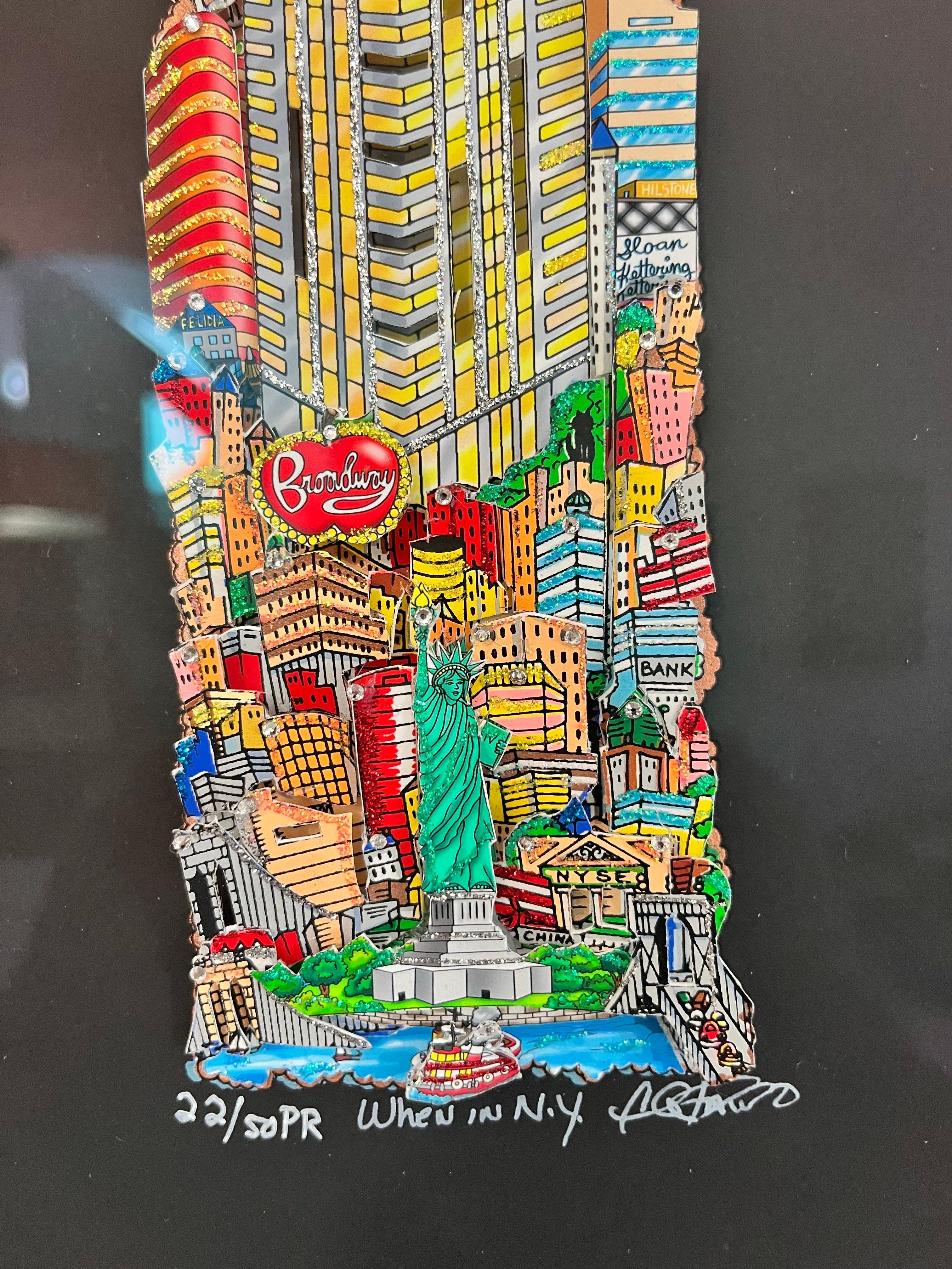 When in NY (2024)

Charles Fazzino 3-D Pop Art Limited Edition 

Hand Cut, hand glued and hand assembled with Swarovski Crystals amd glitter. 

Hand signed by Charles Fazzino (b. 1955)

Original Museum Editions LTD Certificate of Authenticity

3” x