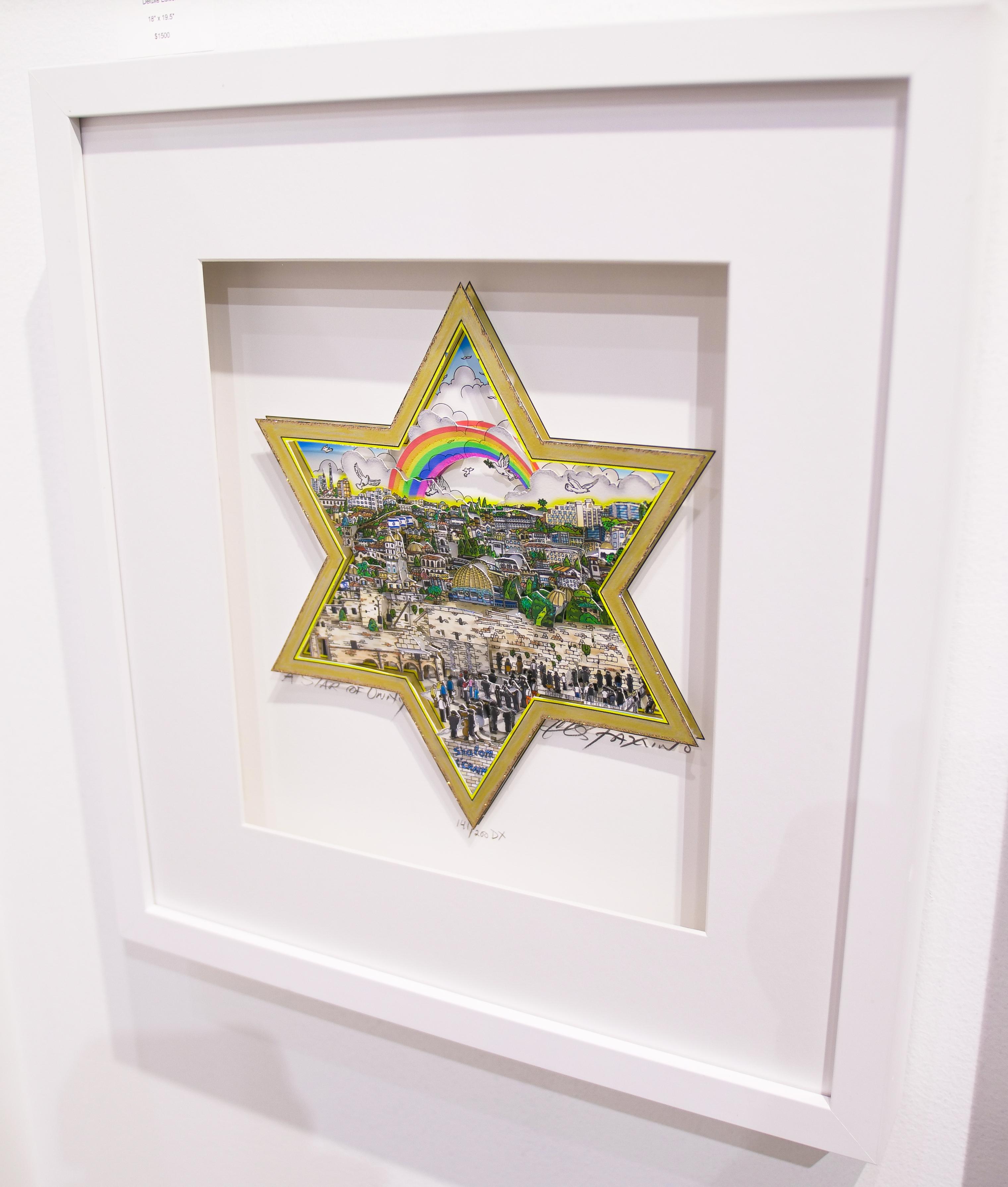 Another Beautiful Judea themed limited edition by 3D Pop Artist Charles Fazzino.
Each piece is hand cut, hand glued and hand embellished with glitter and Swarovski Crystals.
Hand signed by Charles Fazzino, hand numbered deluxe edition (Three layers)