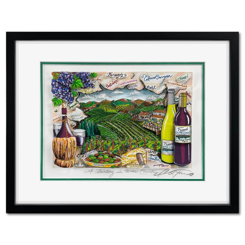 Charles Fazzino Print - "A Tasting in Wine Country" Framed 3D Limited Edition Silk Screen