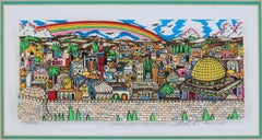 Retro Charles Fazzino 'Rainbow Over Jerusalem' Framed Signed And Numbered 3D Art Print