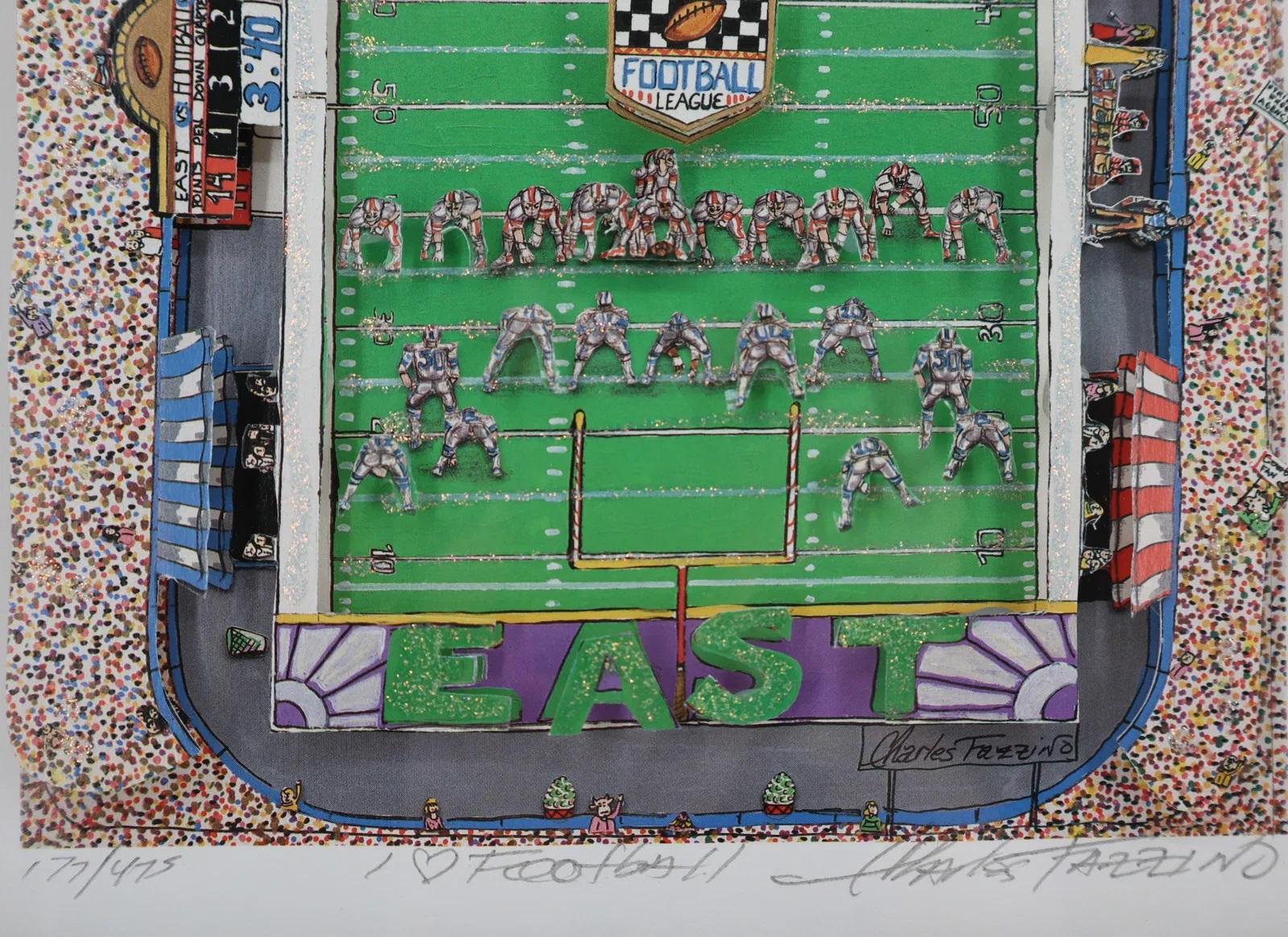 Charles Fazzino Signed I Luv (love, heart) Football - 3D - Framed 2