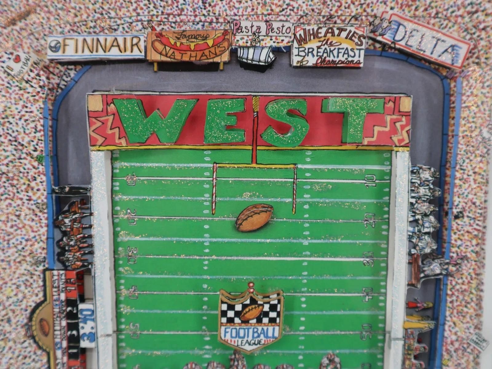 Charles Fazzino Signed I Luv (love, heart) Football - 3D - Framed 3