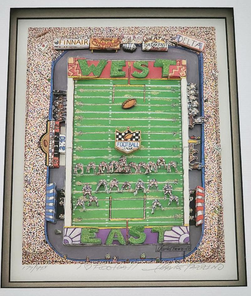 Charles Fazzino Signed I Luv (love, heart) Football - 3D - Framed 5
