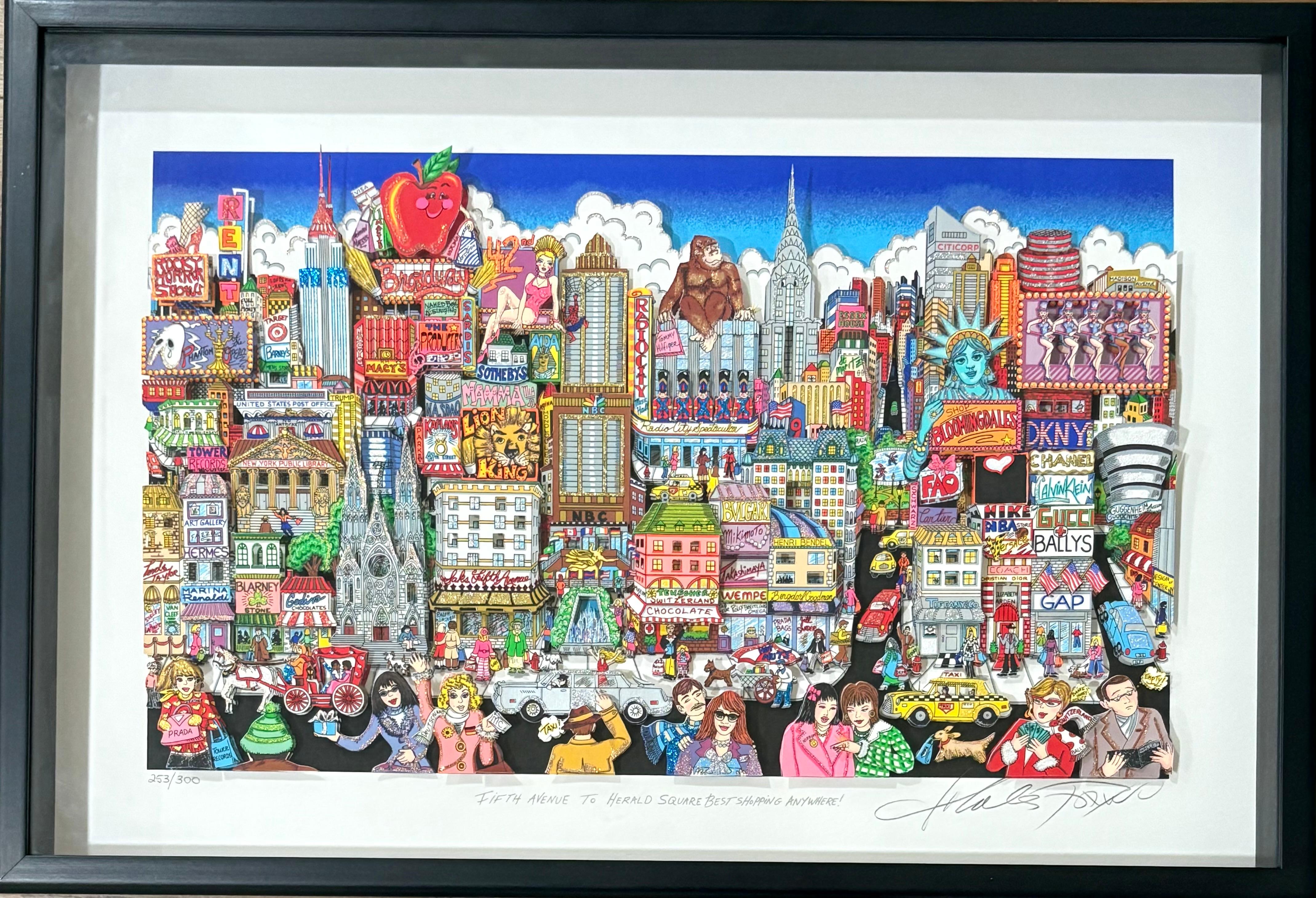 "De la Quinta Avenida a la plaza Harold las mejores compras en cualquier lugar" - Print de Charles Fazzino