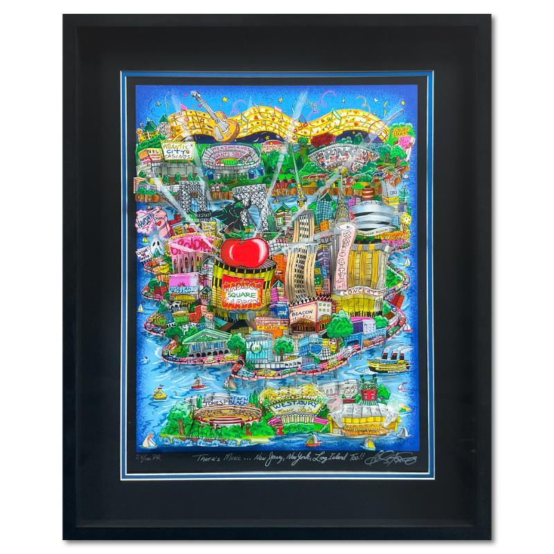 Charles Fazzino Print - "There's Music: New Jersey, New York, Long Island Too!! (Sky Blue)" Framed 3D 