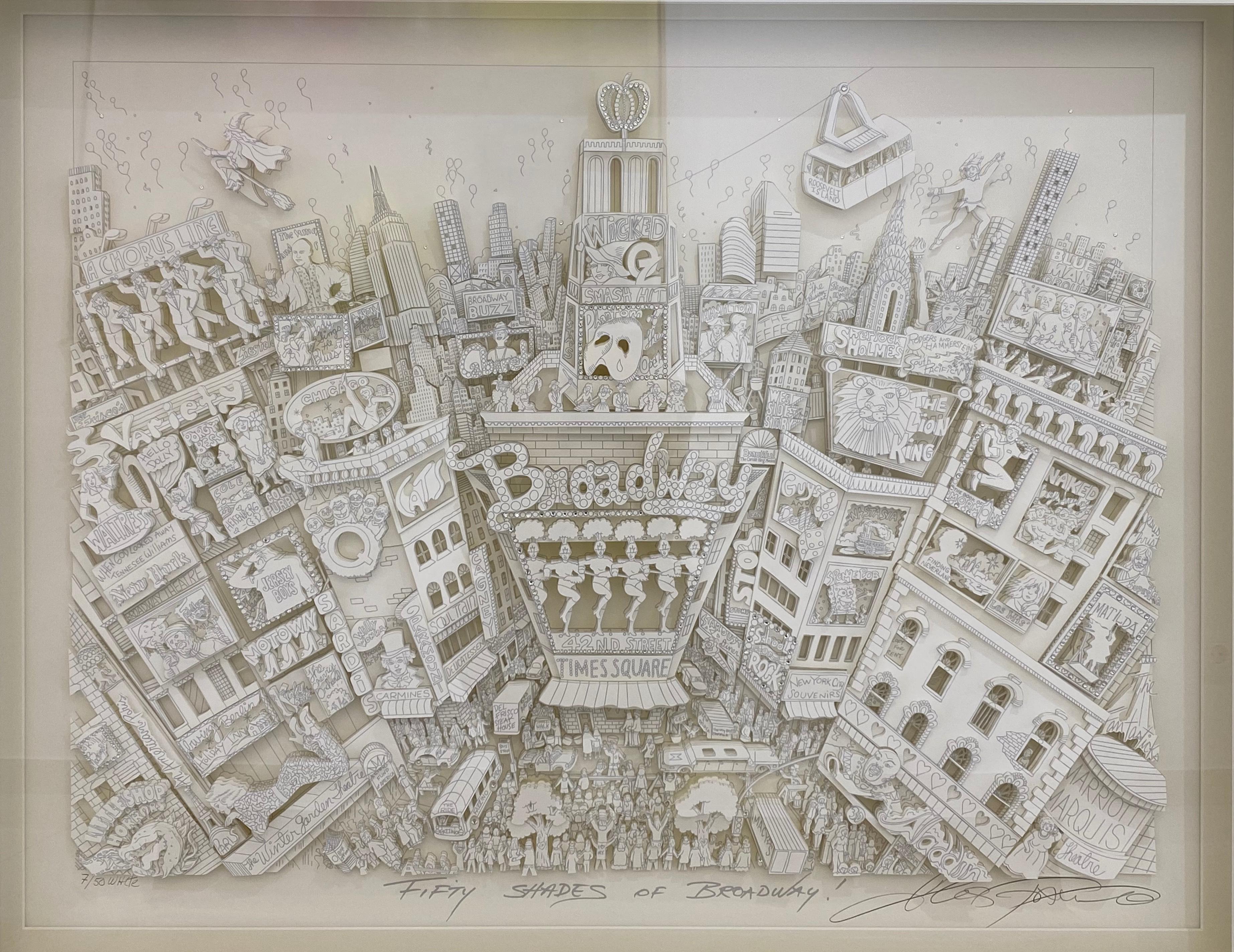 Cincuenta sombras de Broadway - Blanco - Sculpture Arte pop de Charles Fazzino