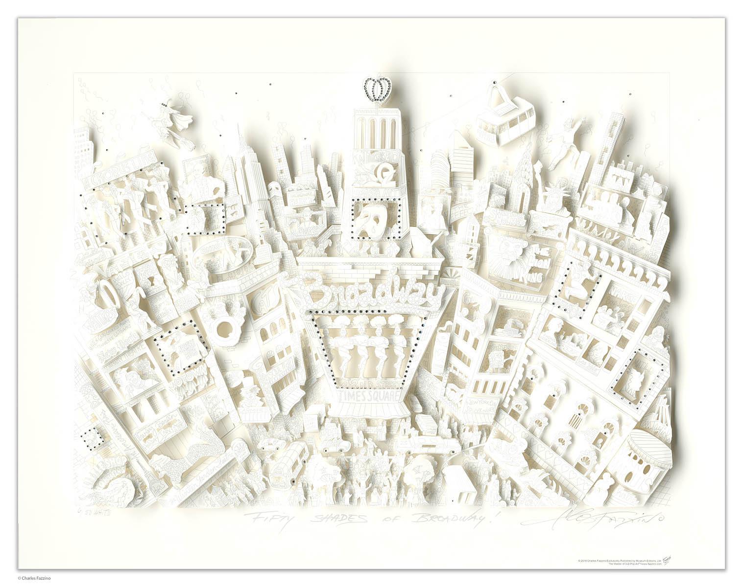 Cincuenta sombras de Broadway - Blanco - Sculpture de Charles Fazzino