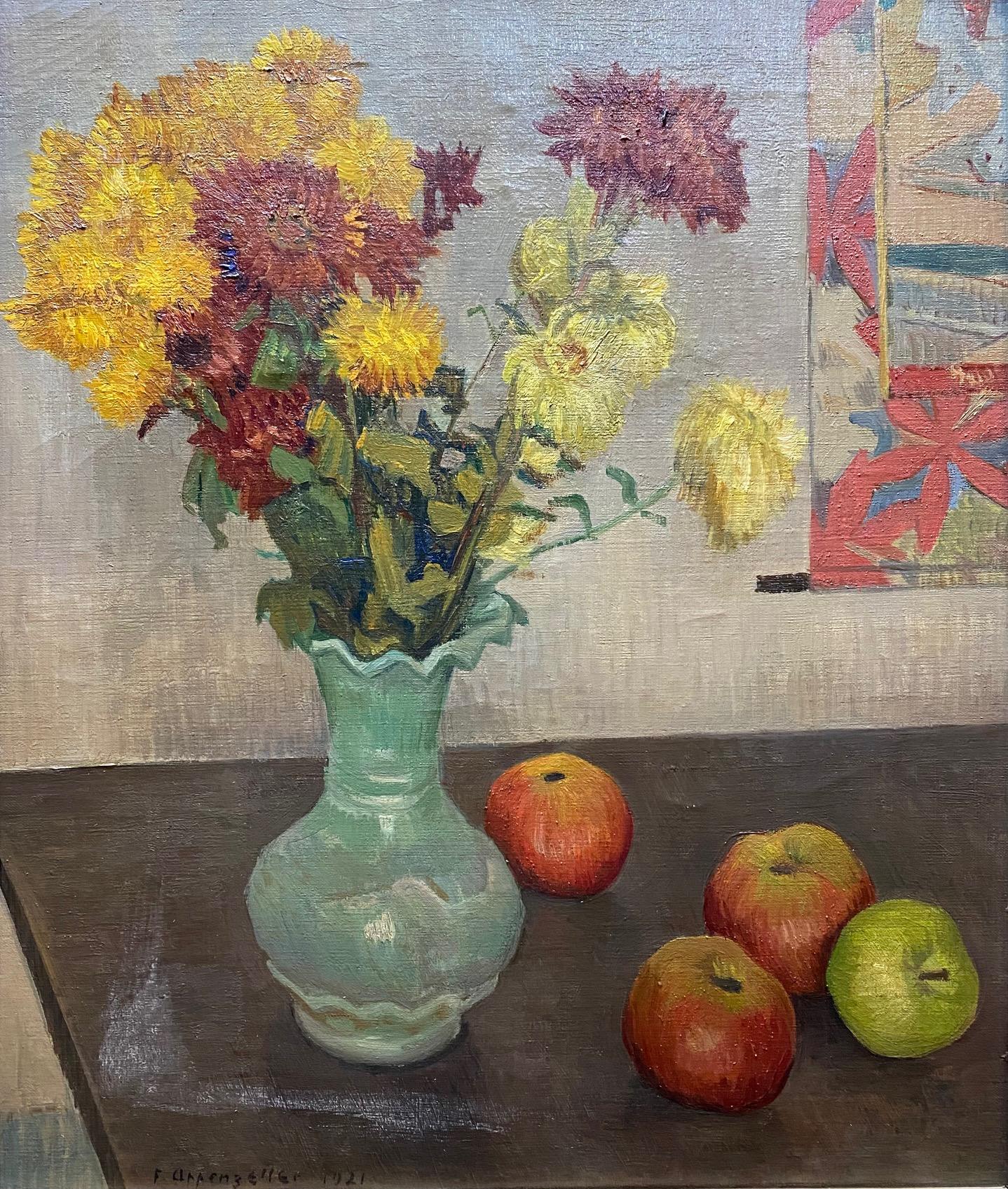 Bouquet and appels by Charles Felix Appenzeller - Oil on canvas 46x55 cm For Sale 1