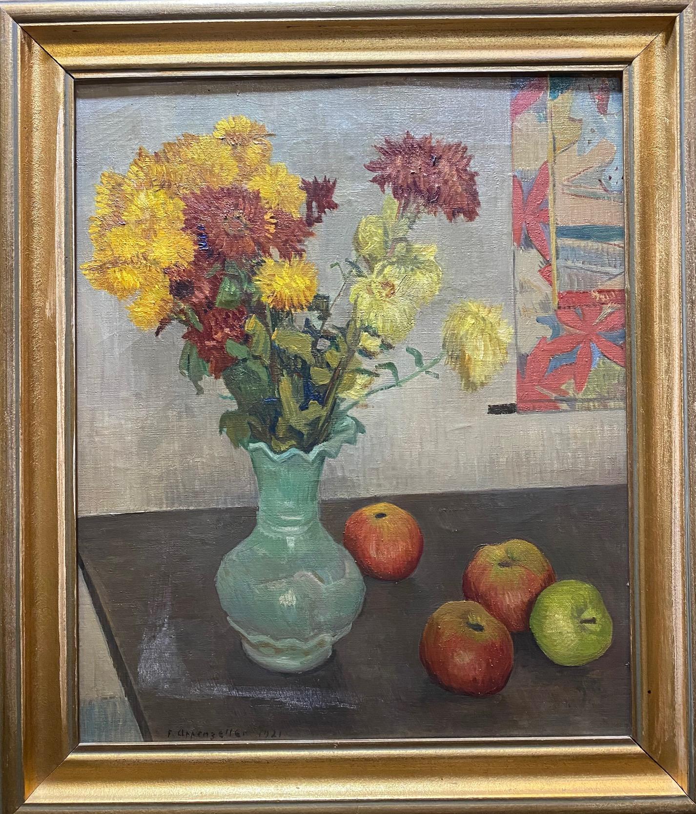 Bouquet and appels by Charles Felix Appenzeller - Oil on canvas 46x55 cm For Sale 6