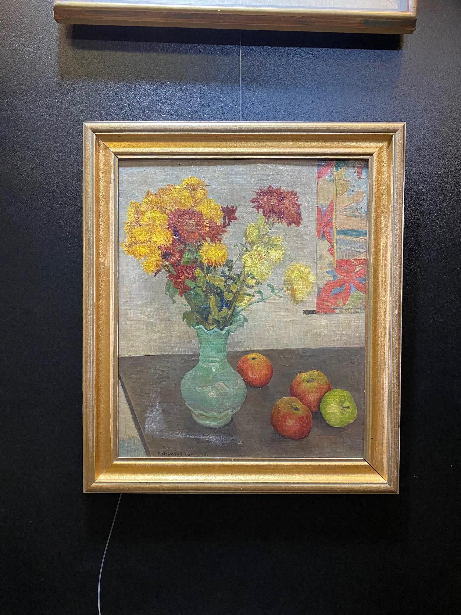 Bouquet and appels by Charles Felix Appenzeller - Oil on canvas 46x55 cm For Sale 7