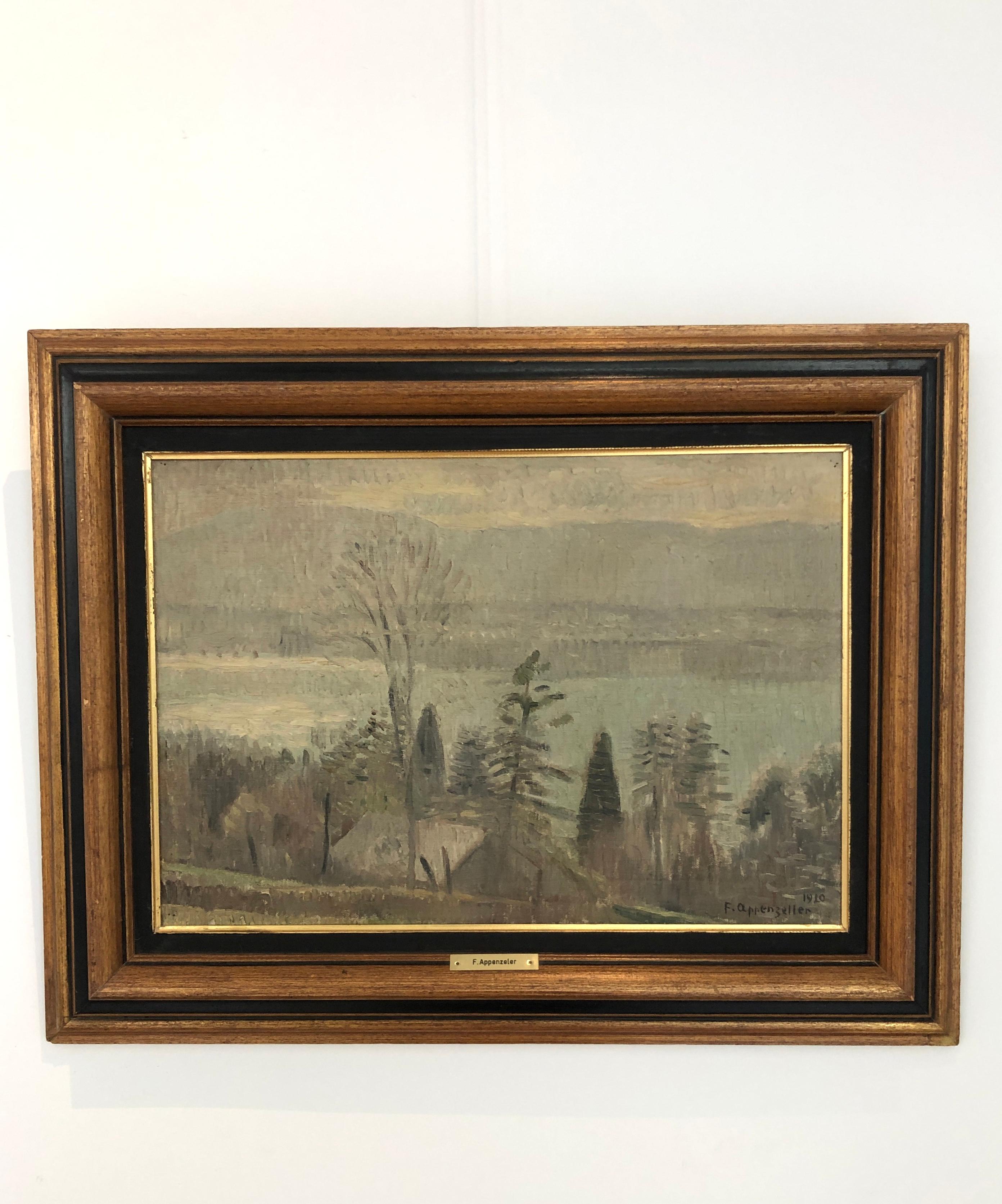 View of Cologny (Vue de Genève) - Painting de Charles Felix Appenzeller