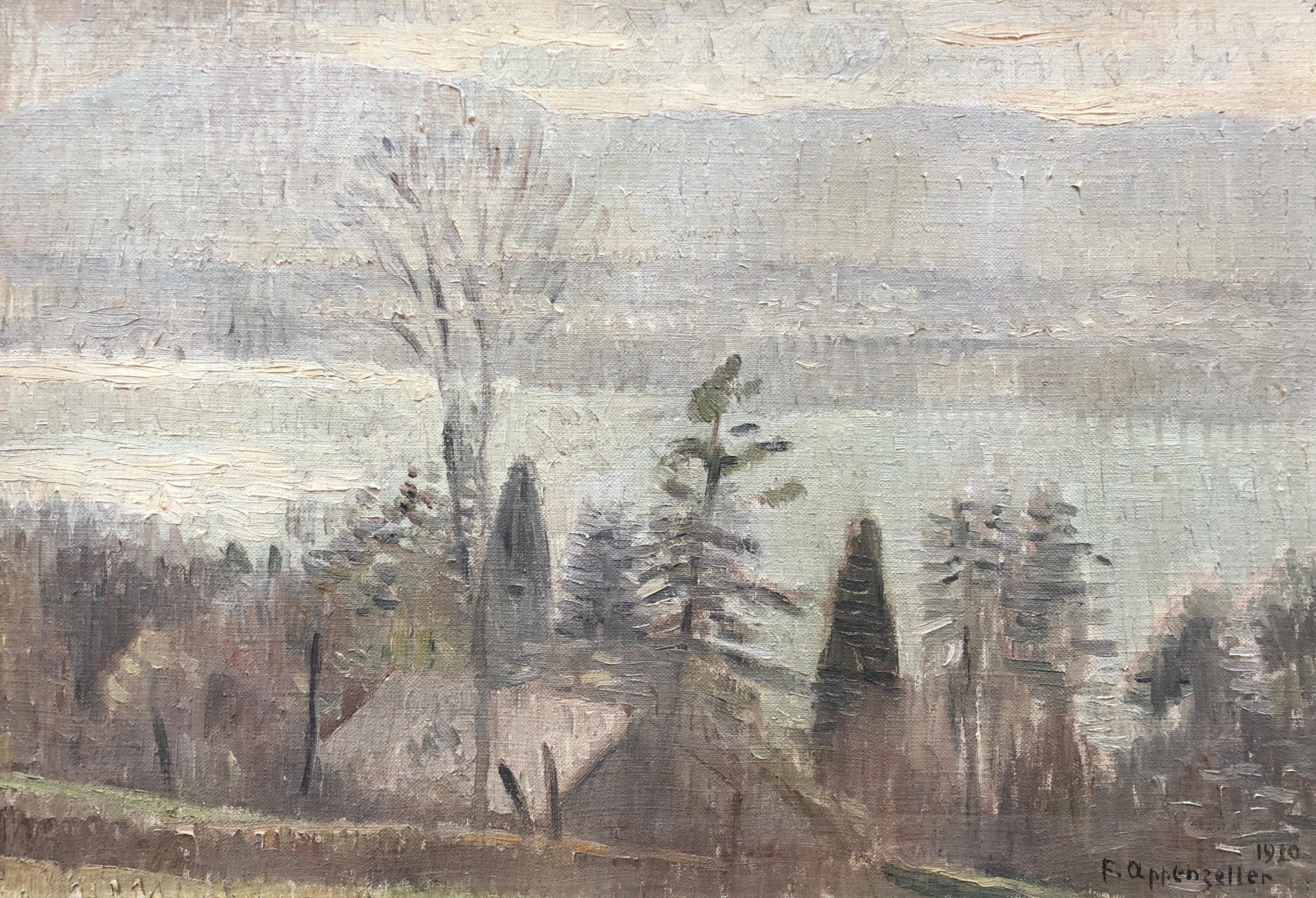 Landscape Painting Charles Felix Appenzeller - View of Cologny (Vue de Genève)