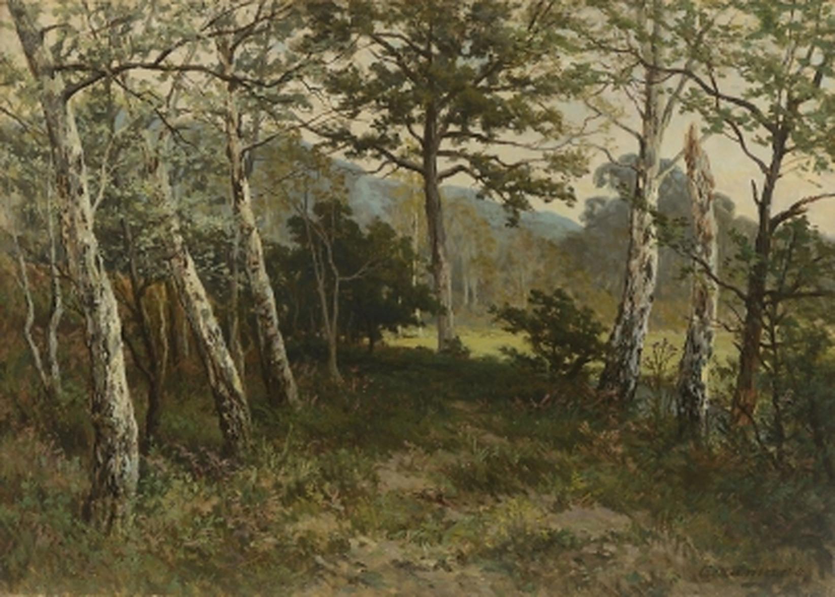 Charles Ferdinand CERAMANO Landscape Painting - Forêt de Fontainebleau, la clairière