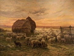 Landscape Sunset Ceramano Paint 19th Century Oil on canvas Old master France