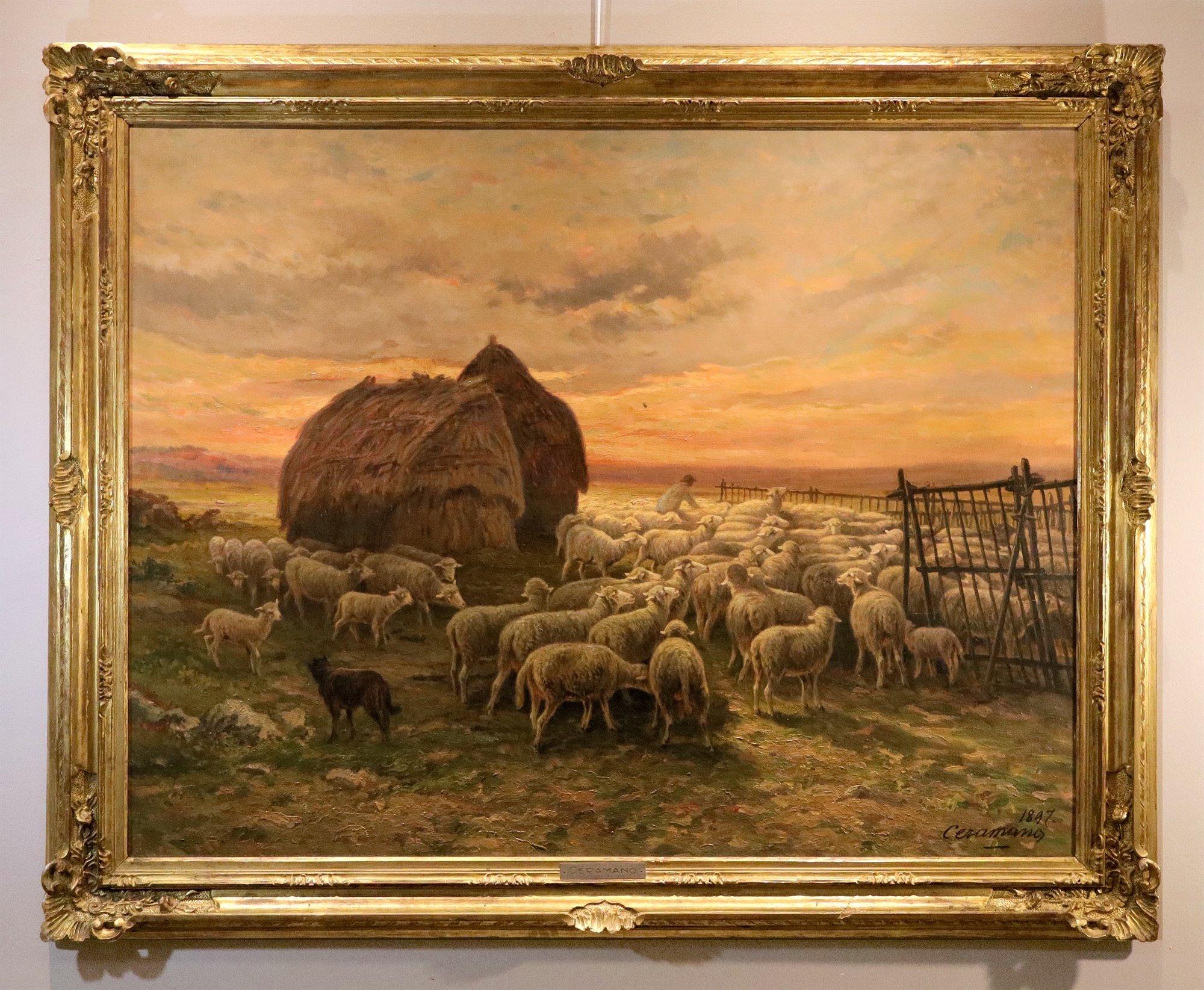 Landscape Sunset Ceramano Paint 19th Century Oil on canvas Old master France