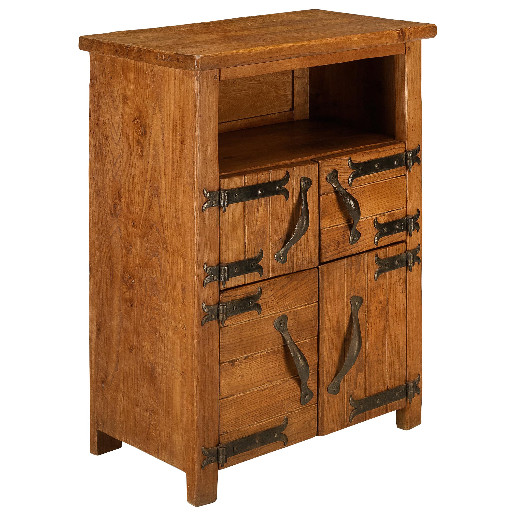 Charles Flandre Cabinet in Solid Elm and Wrought Iron