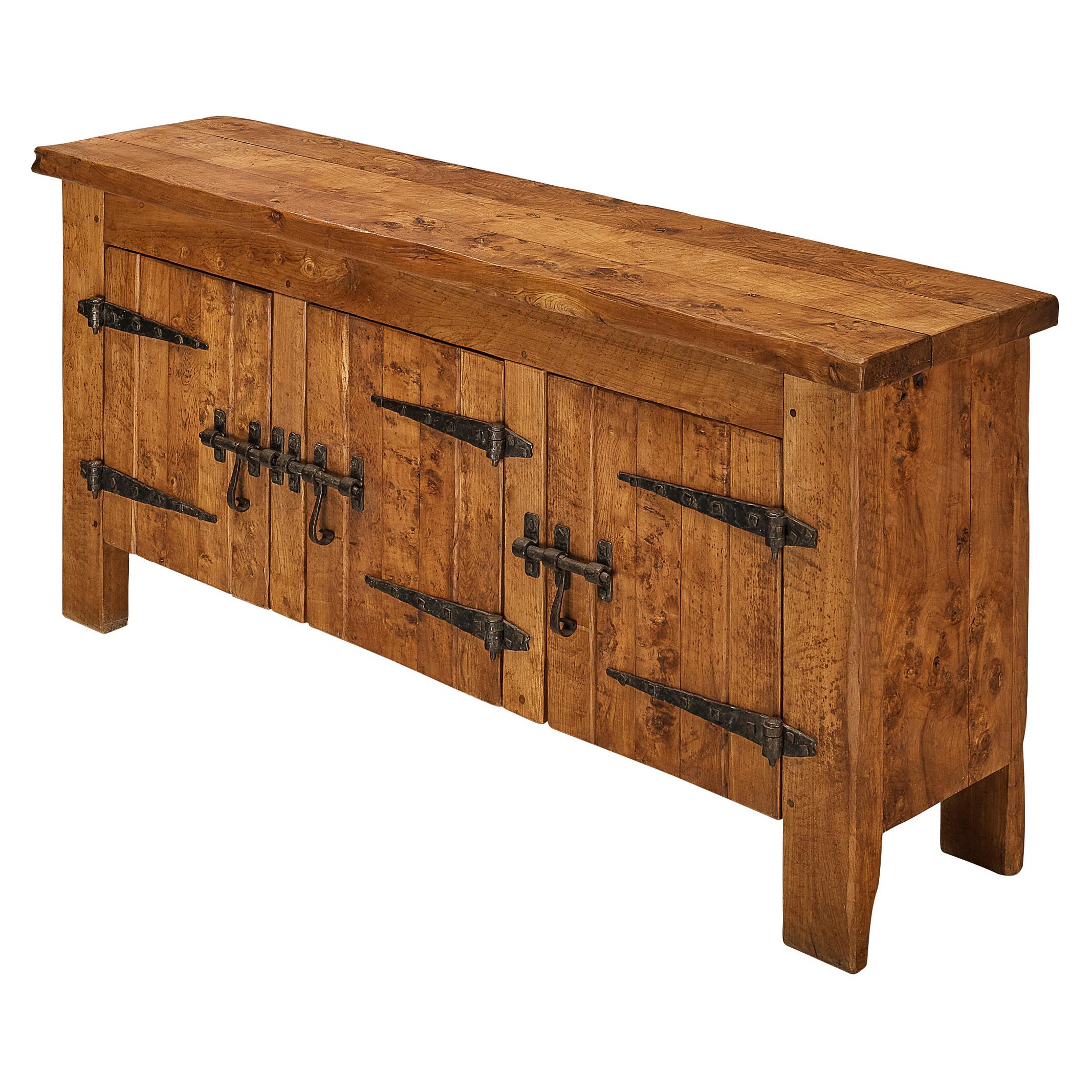 Charles Flandre Sideboard in Solid Elm and Wrought Iron