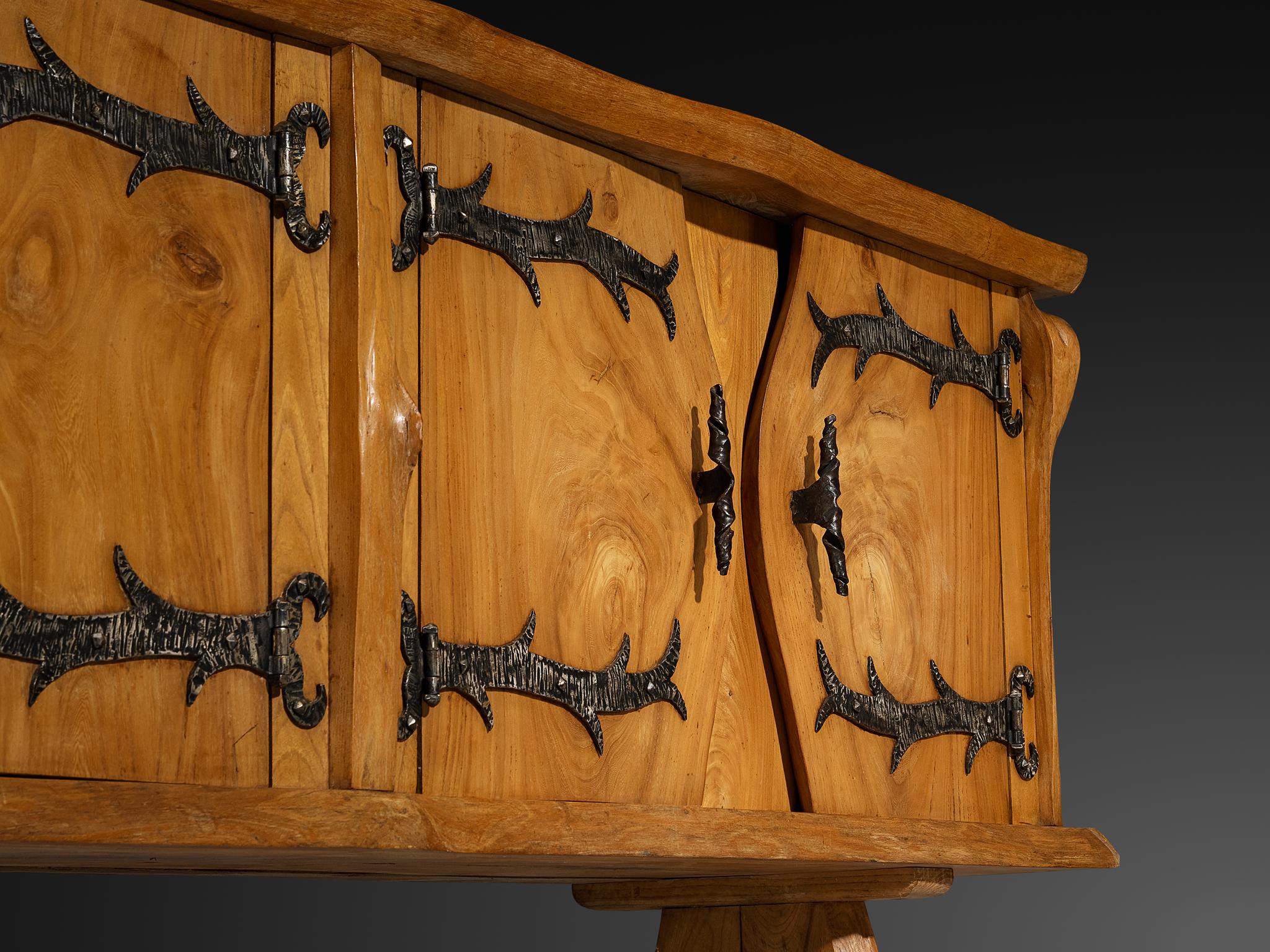 Charles Flandres Sideboard in Solid Elm and Wrought Iron For Sale 4