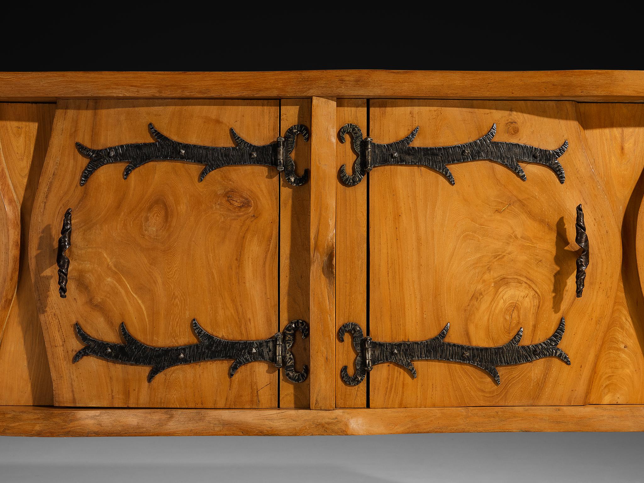 Charles Flandres Sideboard in Solid Elm and Wrought Iron For Sale 6