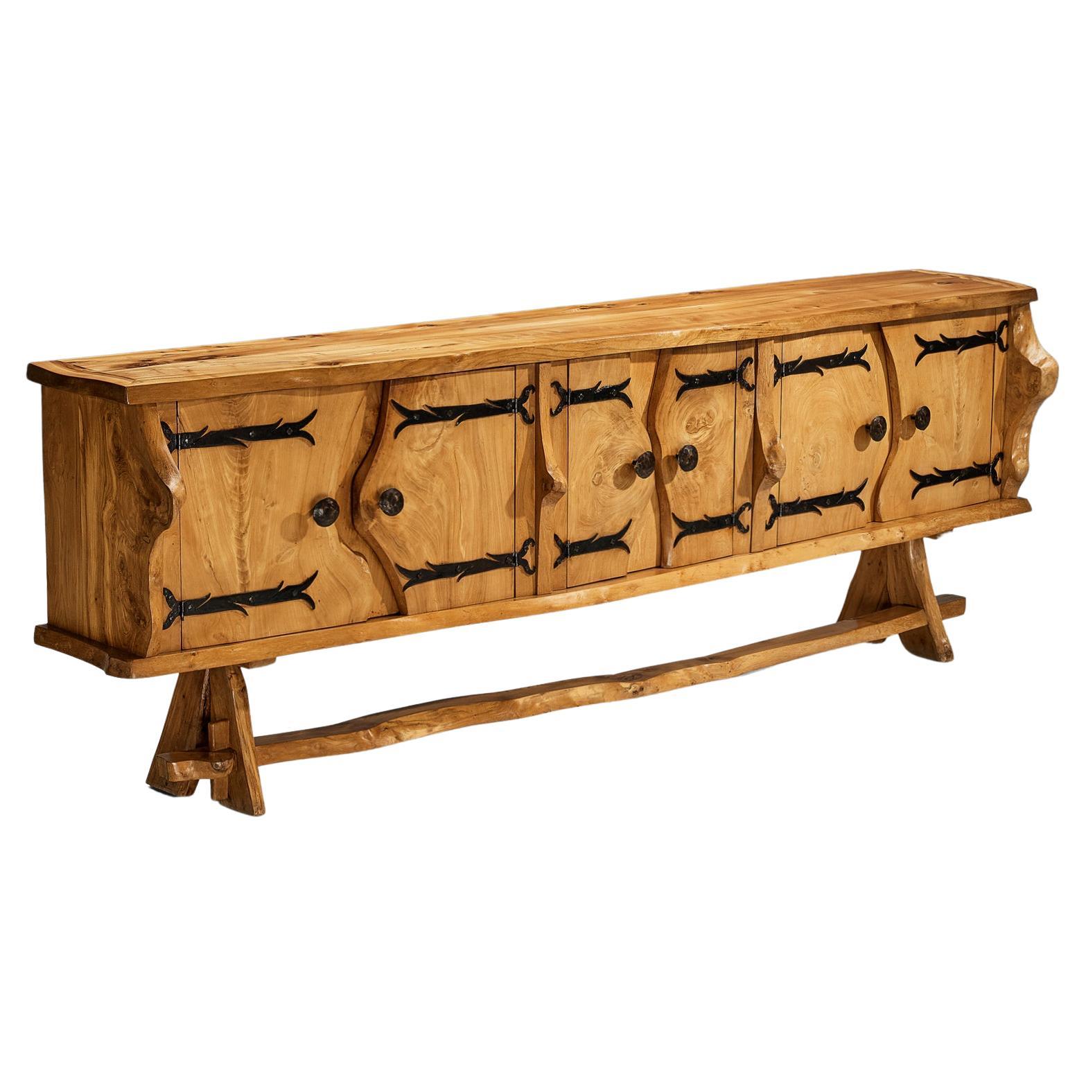 Charles Flandres Sideboard in Solid Elm and Wrought Iron For Sale