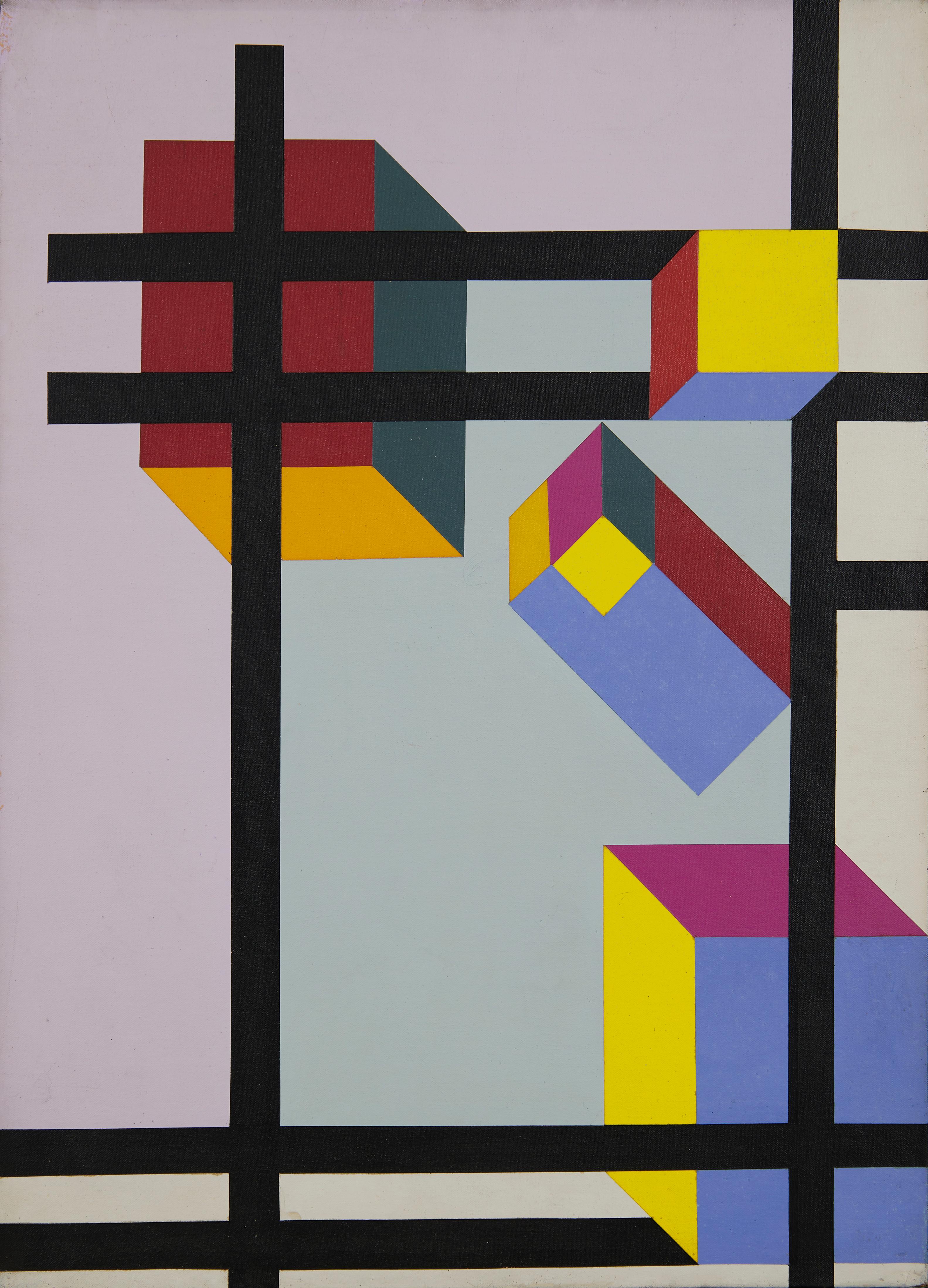 Abstract Painting de   CHARLES FODOR - Composite #6, Abstract Geometric Shapes, Mid-20th Century