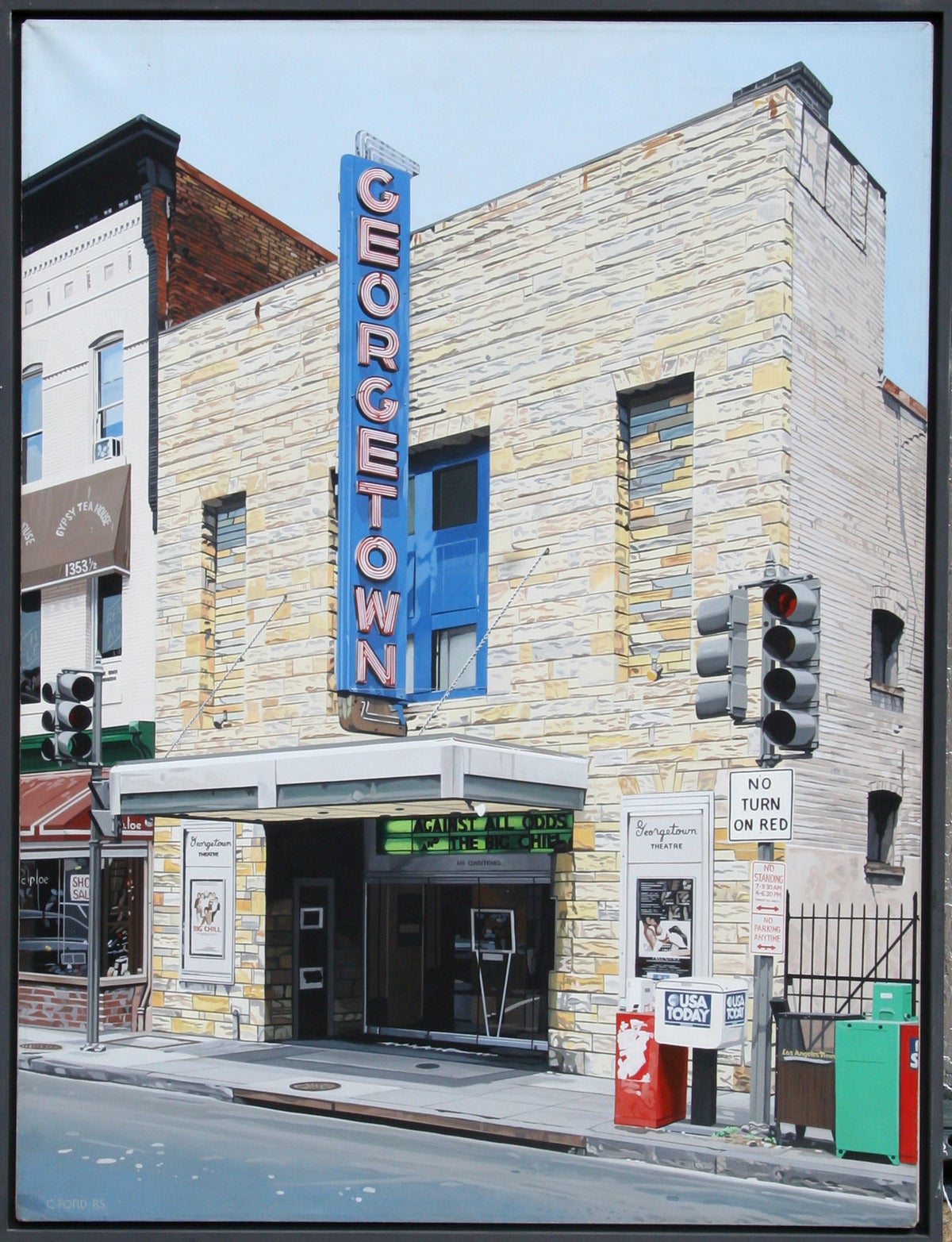 Georgetown Movie Theatre, Photorealist Painting by Charles Ford