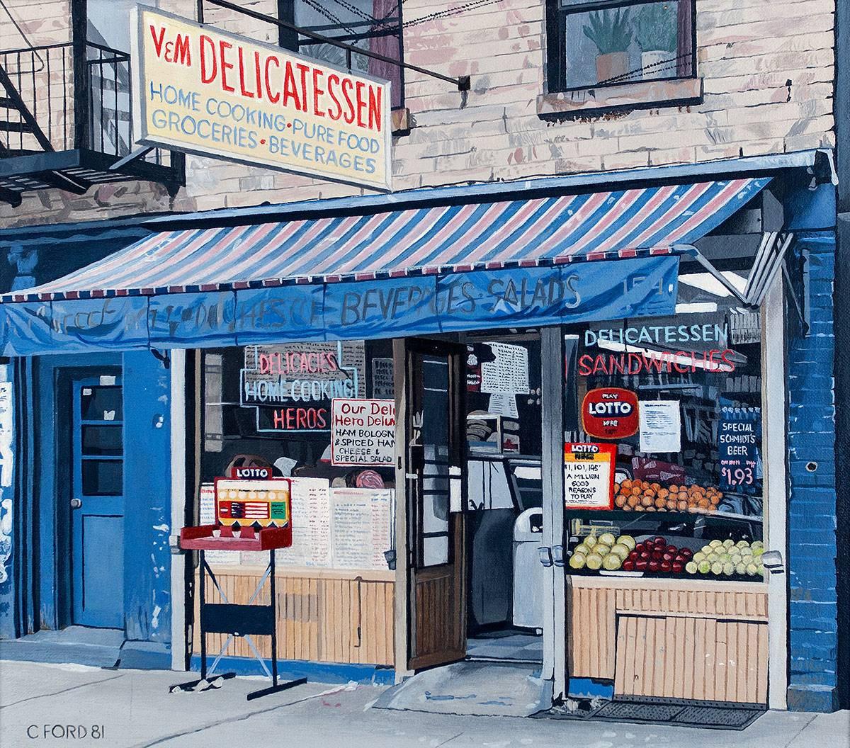 V und M Delicatessen – Painting von Charles Ford