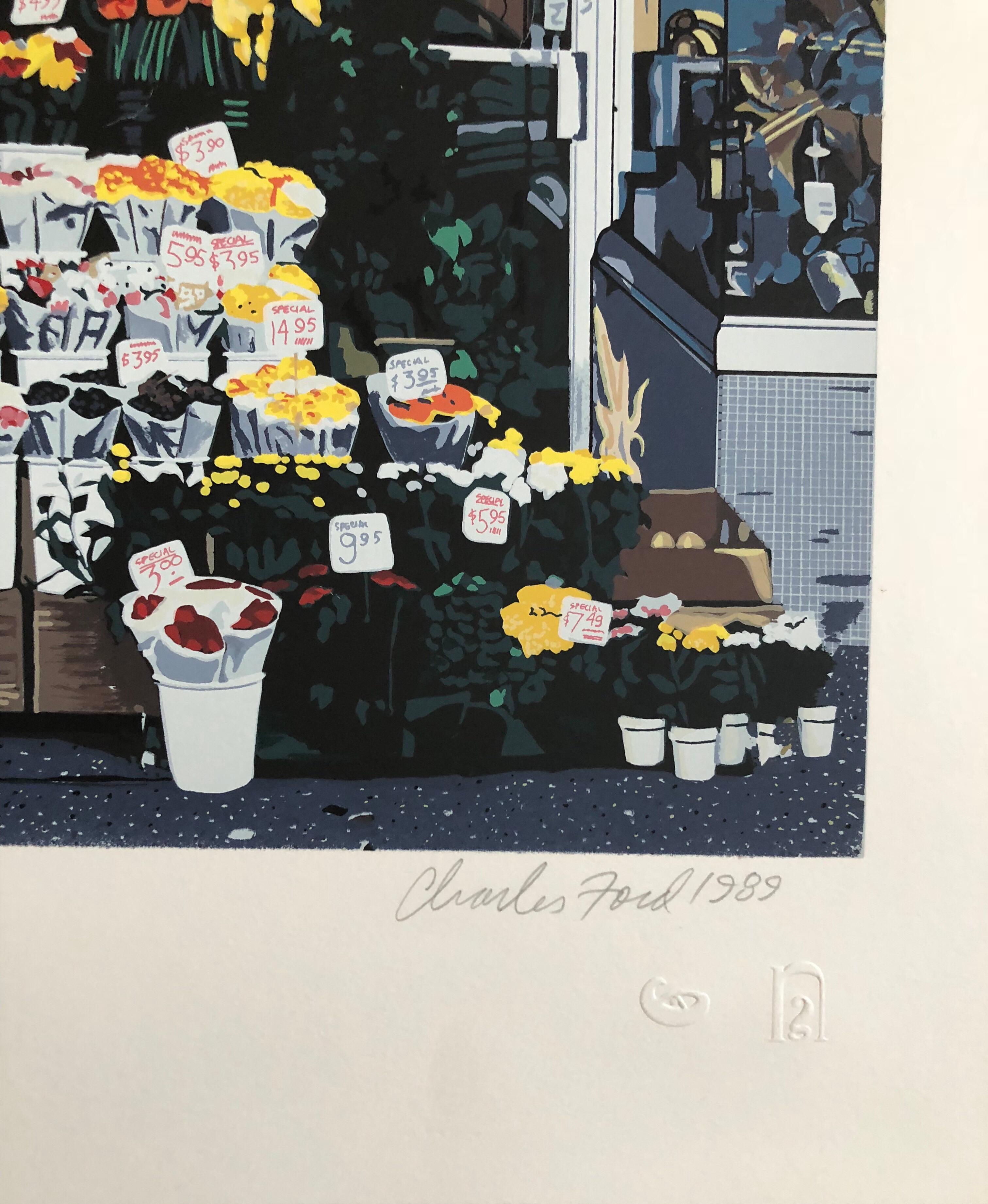 Danos Flower Shop, NYC Pop Art Photo Realist Silkscreen Lithograph - Print by Charles Ford