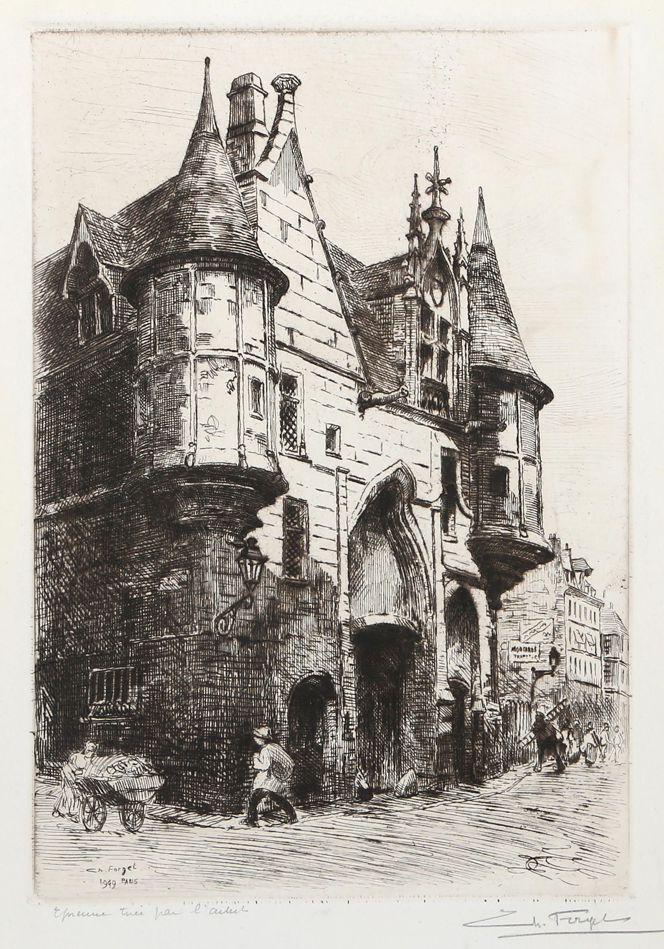 Hotel de Sous
Charles Forget, francés (1886-1960)
Fecha: 1949
Aguafuerte, firmado y fechado en la plancha, y firmado y numerado a lápiz
Edición de AP
Tamaño de la imagen: 11,25 x 7,5 pulgadas
Tamaño: 43,82 x 31,12 cm (17,25 x 12,25 pulg.)