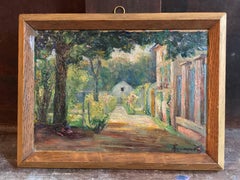 Le Jardin signed antique French Impressionist oil painting