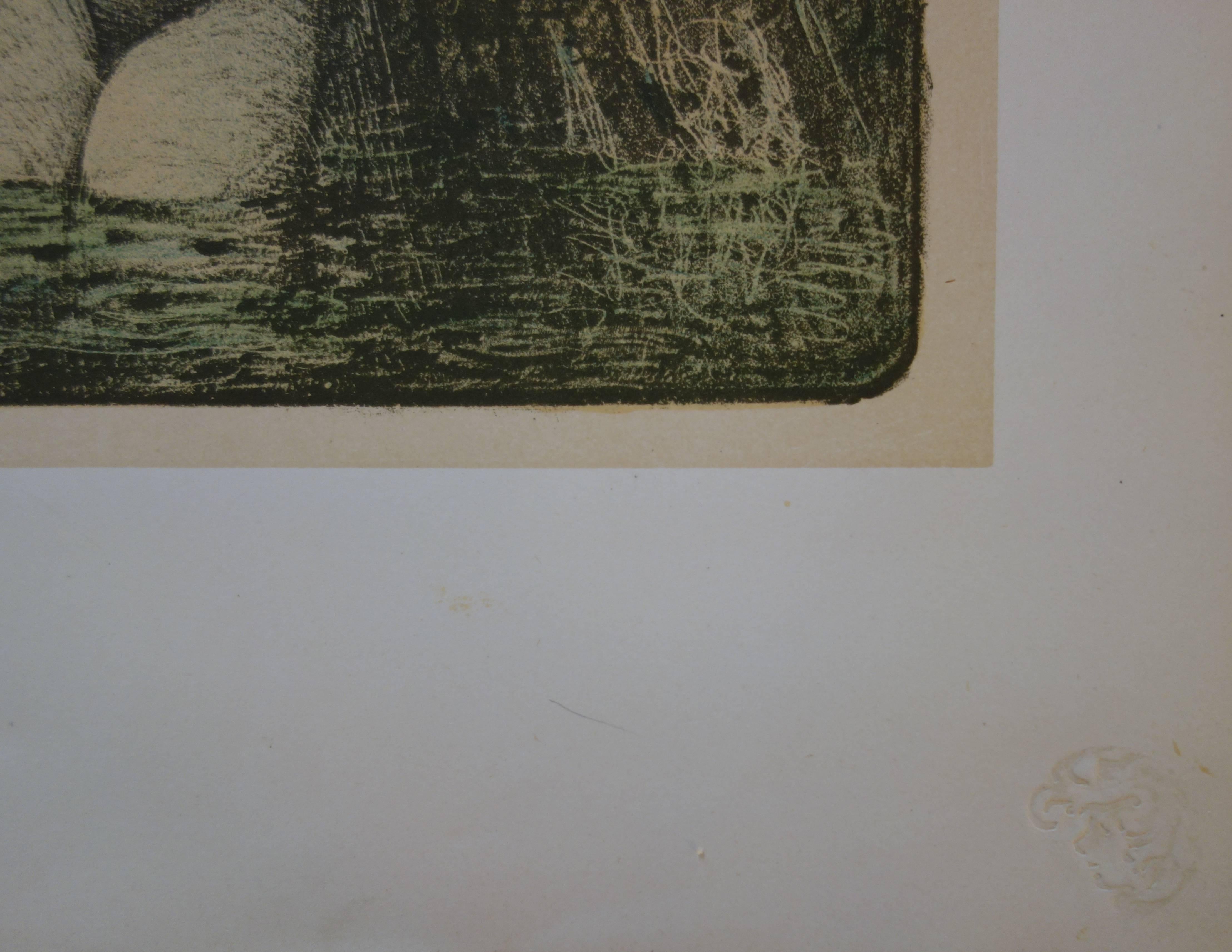 Mermaid - Original Lithograph - 1897 - Gray Nude Print by Charles François Prosper Guérin