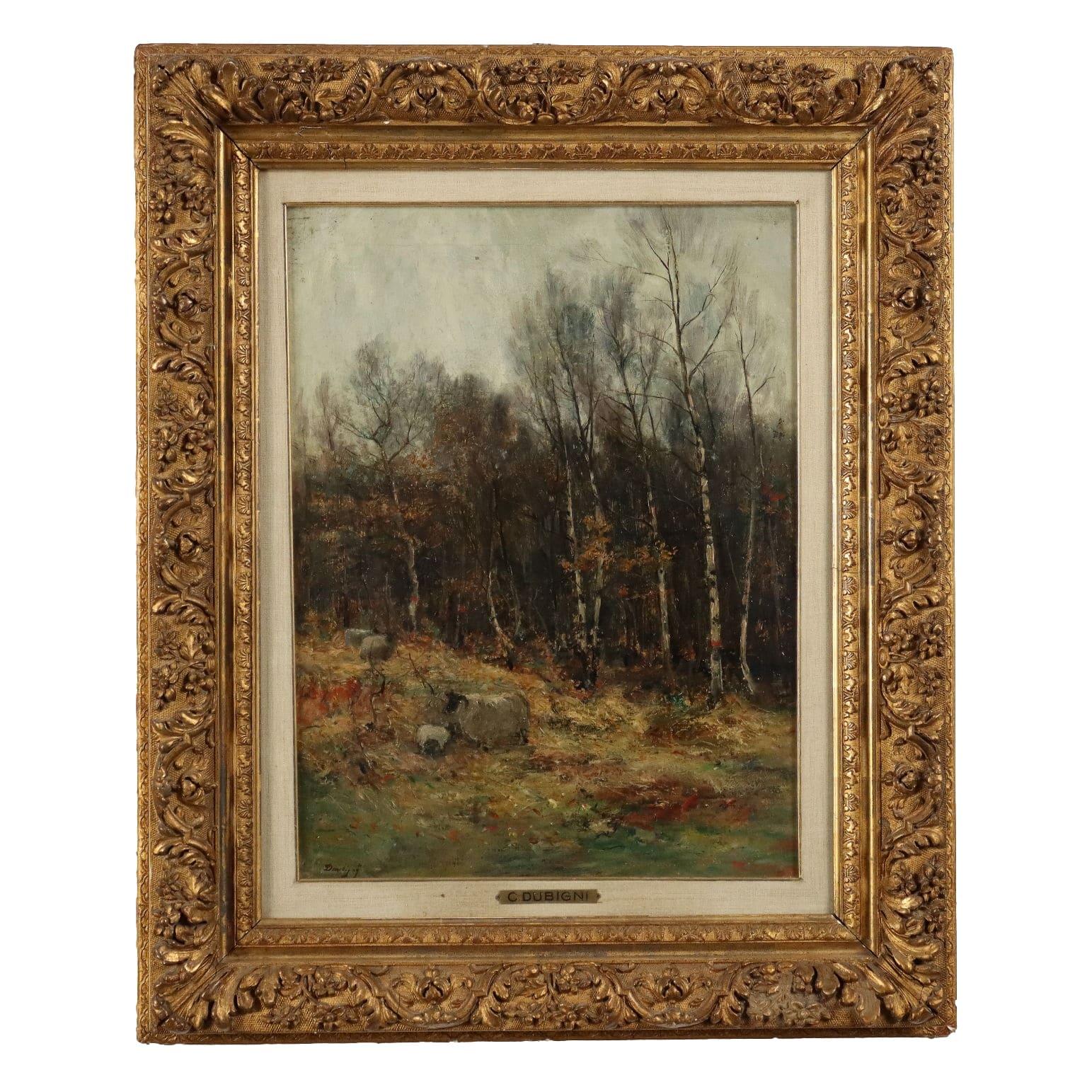 Charles-François Daubigny Landscape Painting - Paesaggio con Pecore XIX secolo